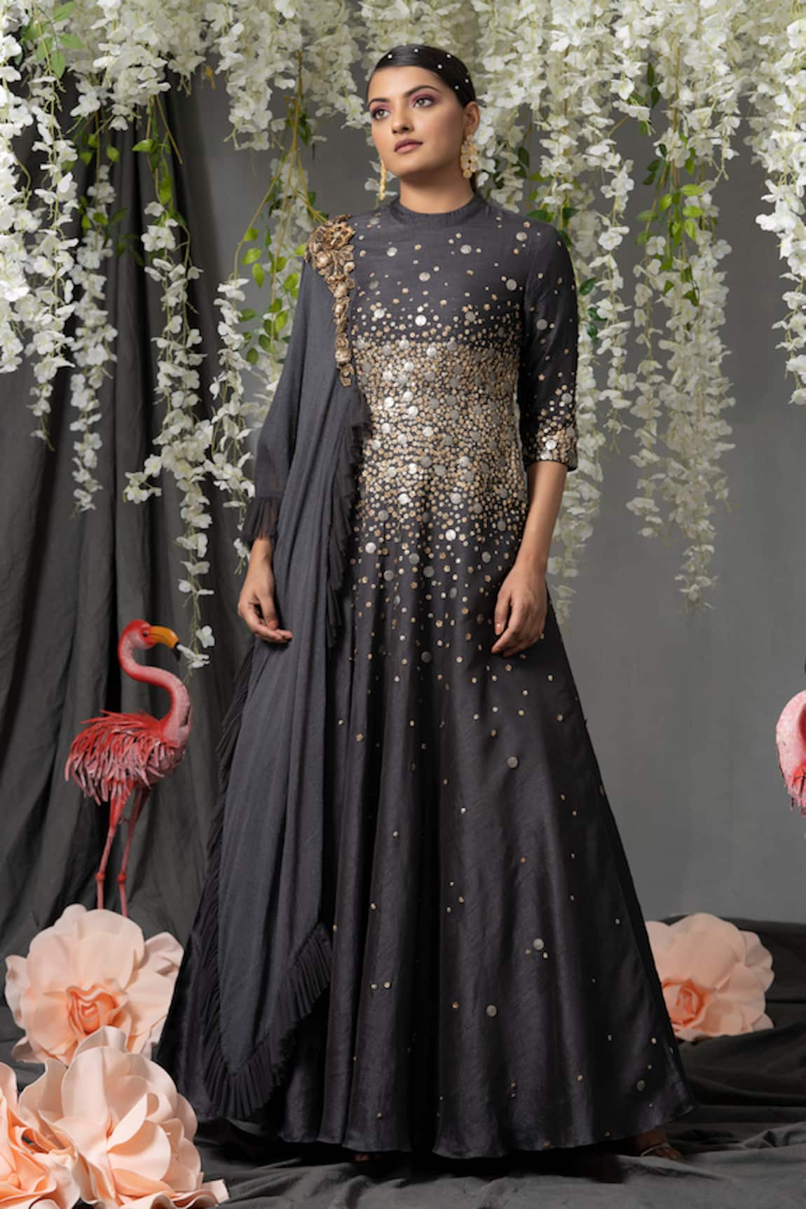 Abstract By Megha Jain Madaan Beaded Drape Anarkali Set 