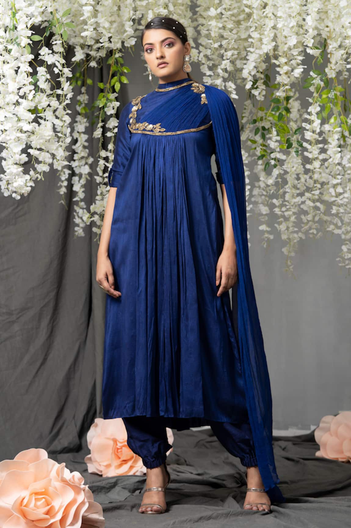Abstract By Megha Jain Madaan Draped A-Line Kurta & Pant Set