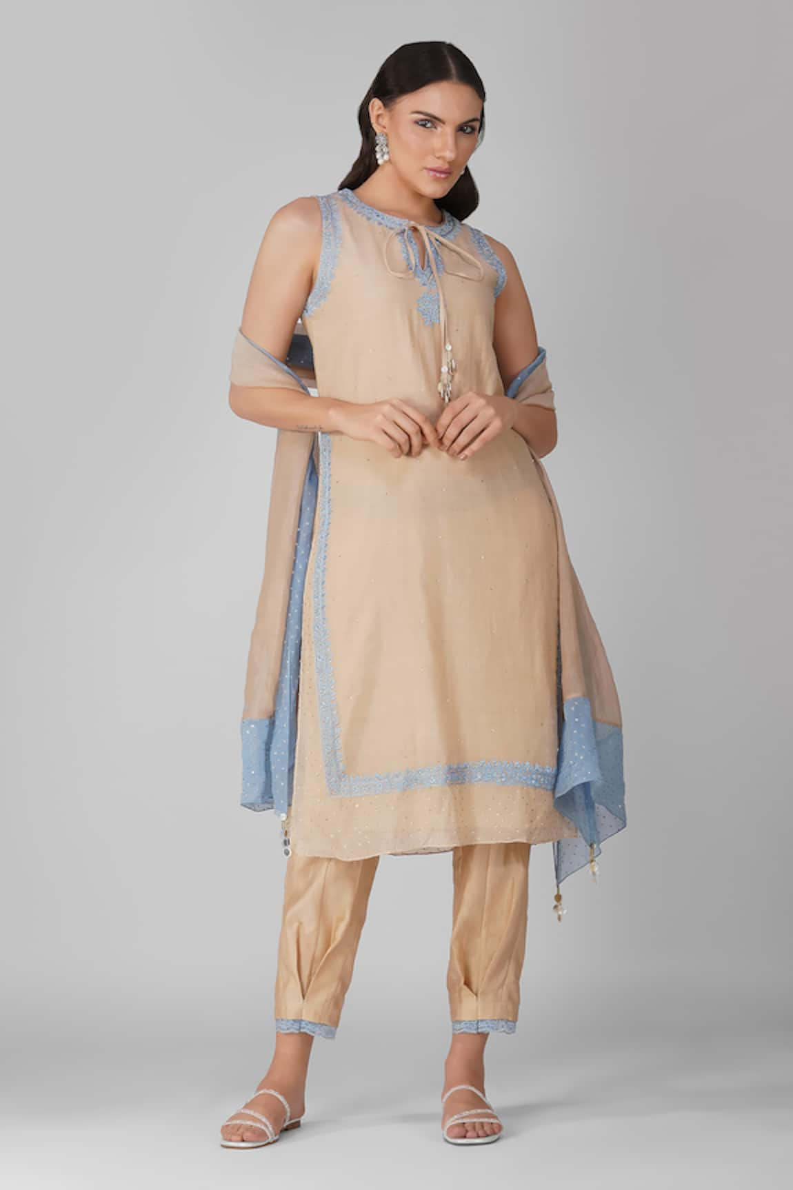 Devyani Mehrotra Starry Flower Border Chanderi Kurta Set