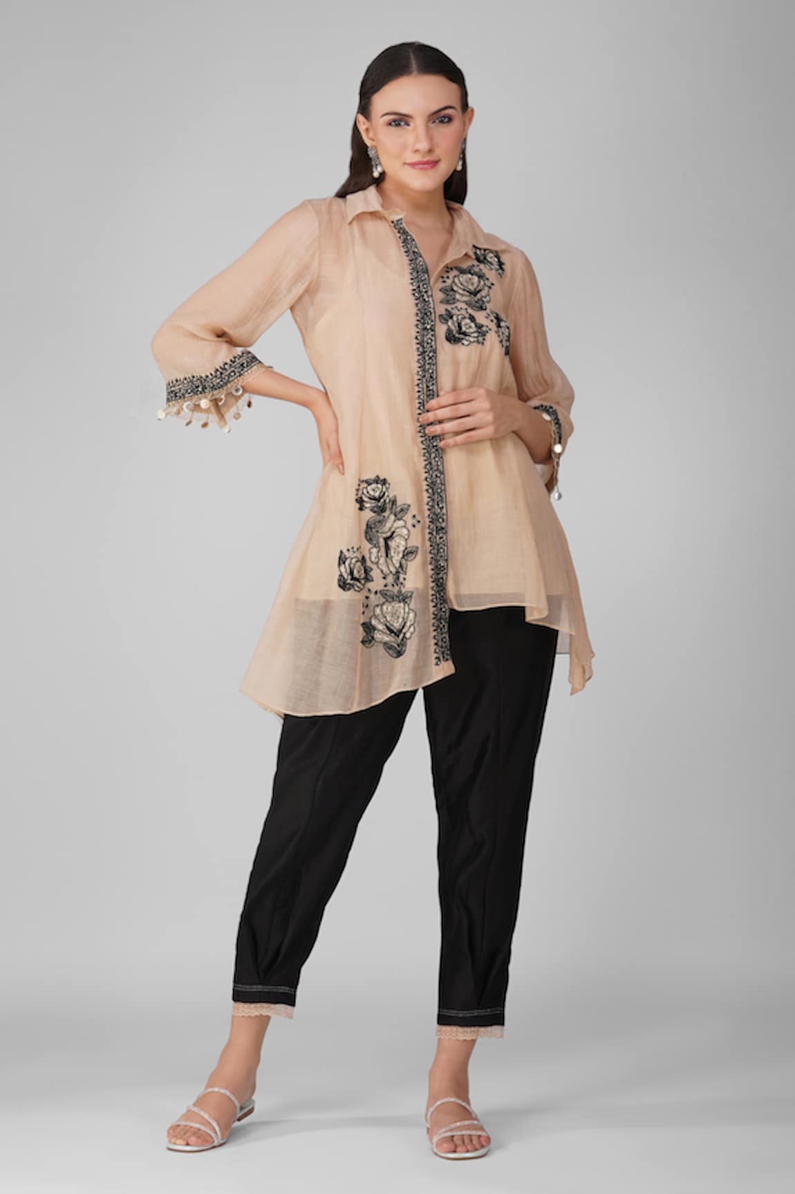 Devyani Mehrotra Starry Rose Asymmetric Shirt & Pant Set