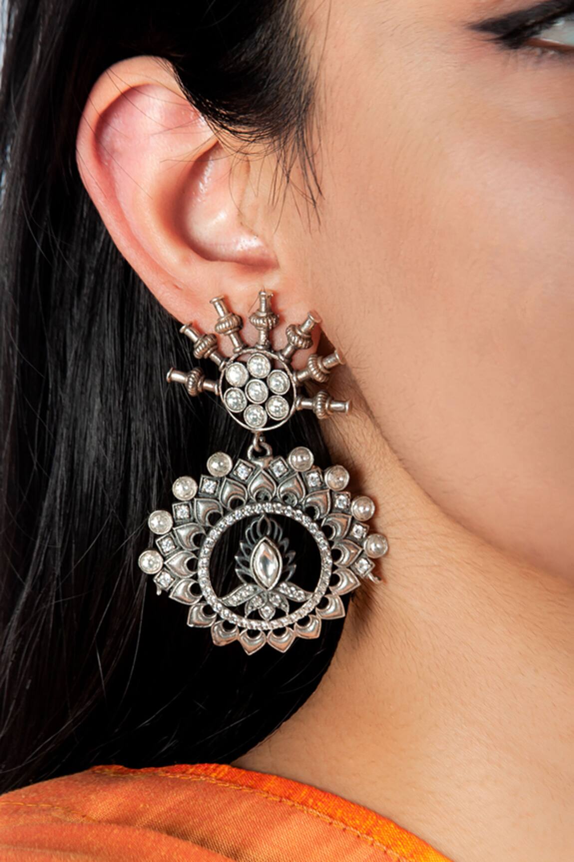 Neeta Boochra Floral Cut Work Statement Earrings