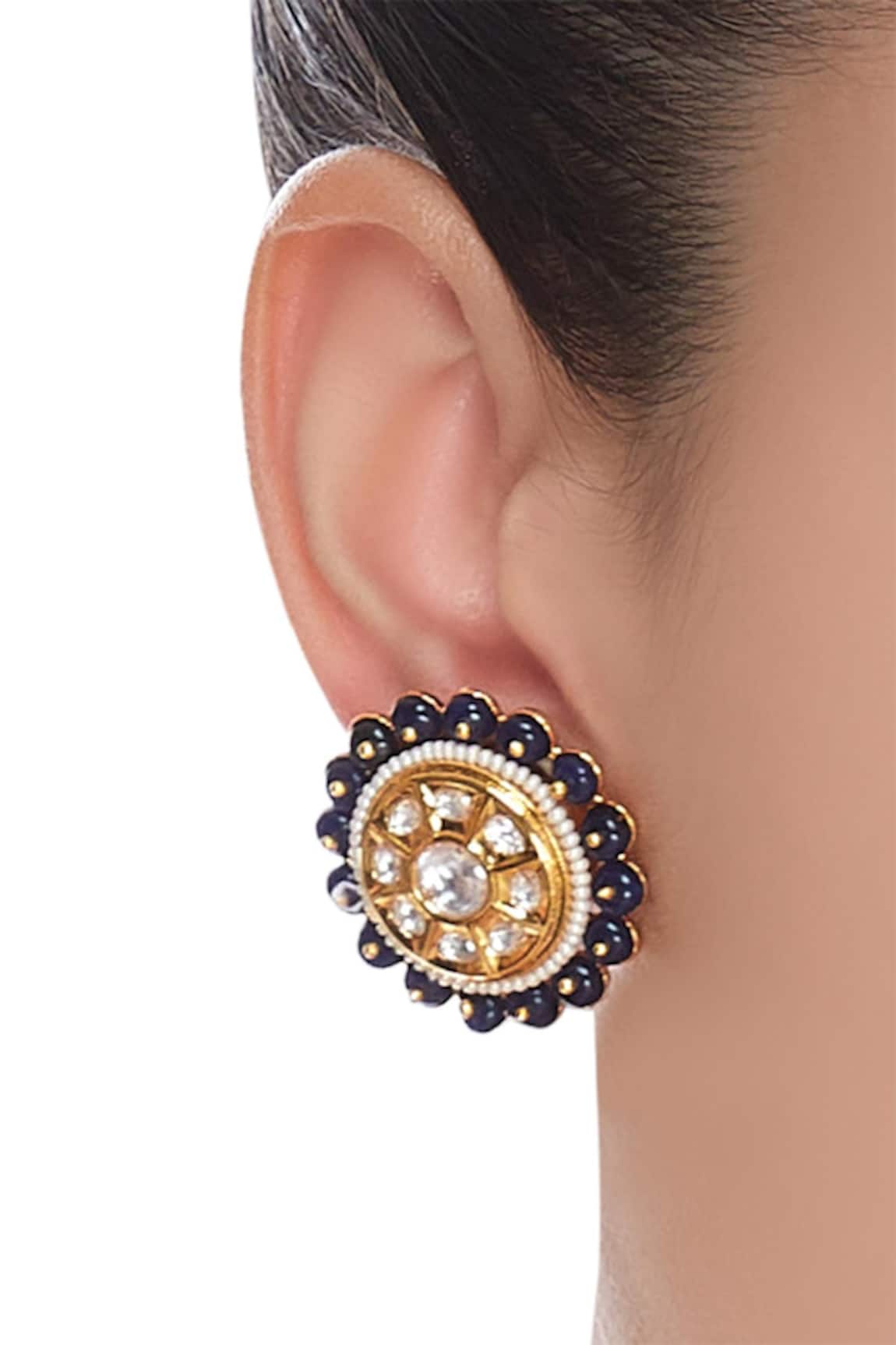 Moh-Maya by Disha Khatri Kundan & pearl stone stud earrings 