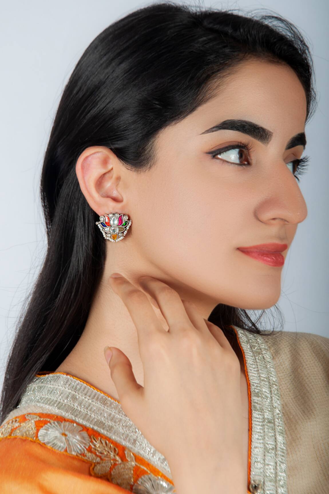 Neeta Boochra Navratna Kundan Embellished Stud Earrings
