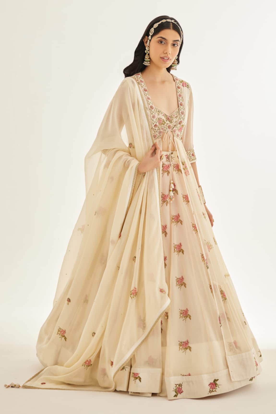 Shyam Narayan Prasad Floral Print Angarkha Skirt Set