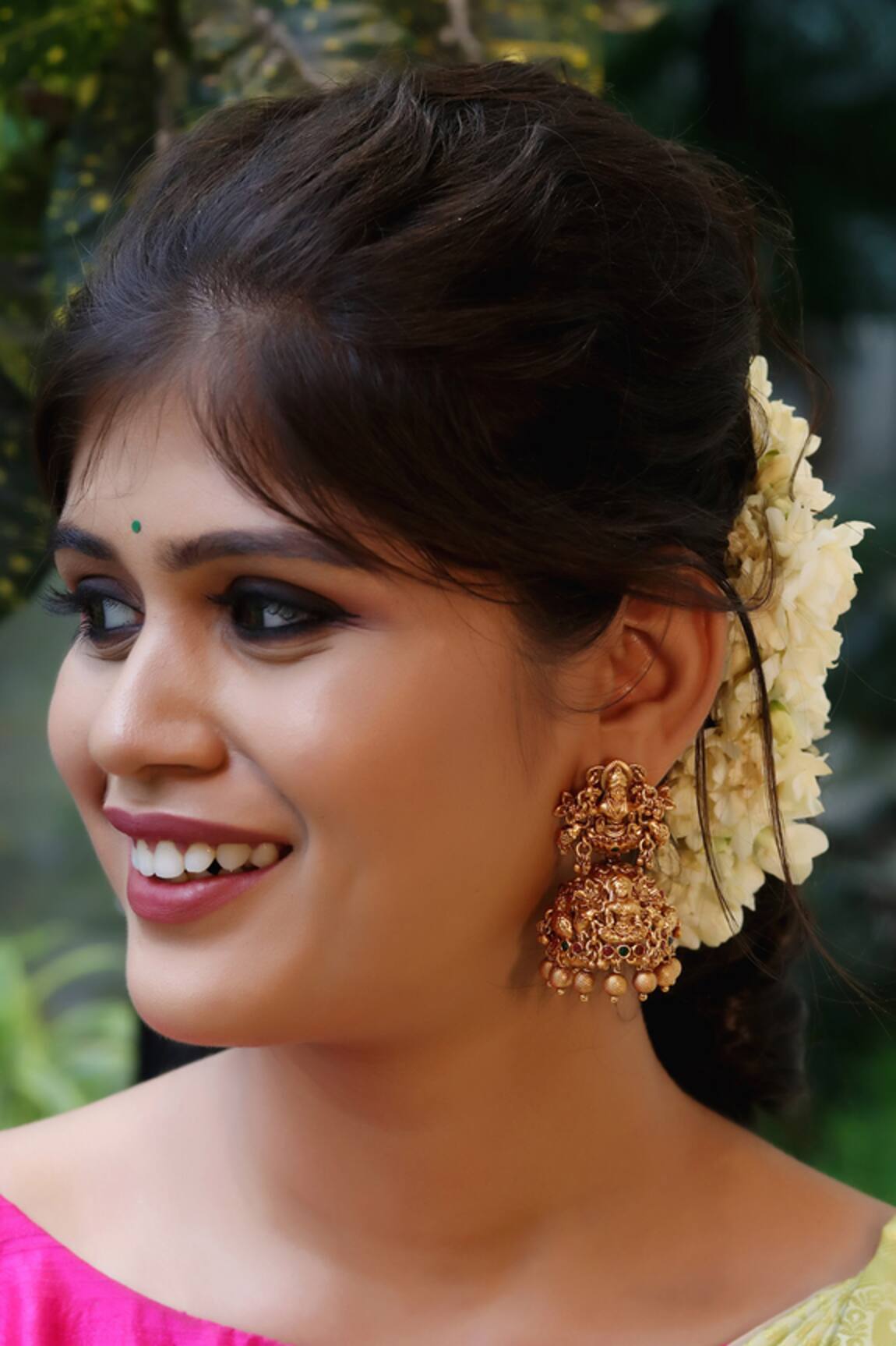 Ishhaara Gold Carved Temple Jhumkas