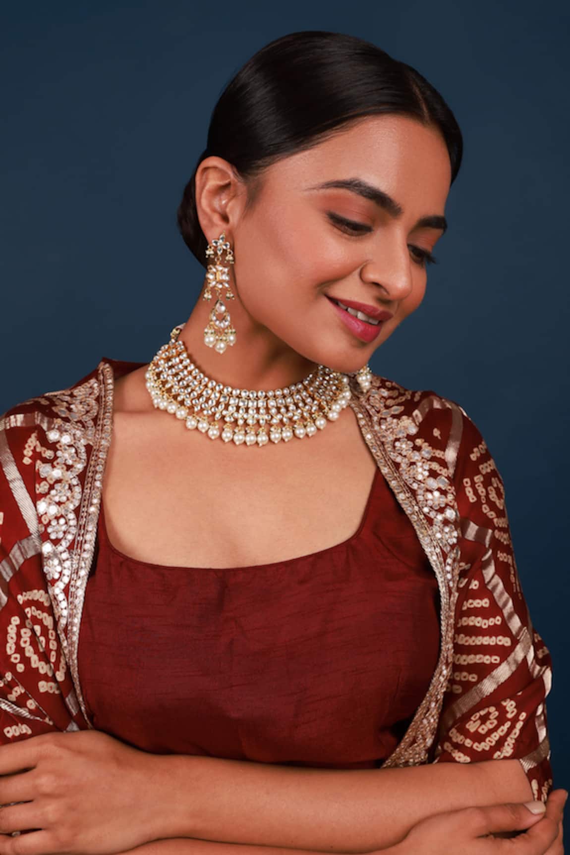 Namasya Kundan Embellished Necklace & Earrings Set