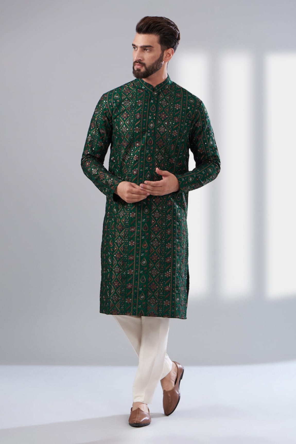 Kasbah Silk Floral Thread Embroidered Kurta