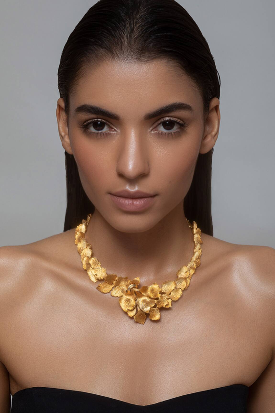 Opalina Soulful Jewellery Handcrafted Leaf Carved Collar Necklace