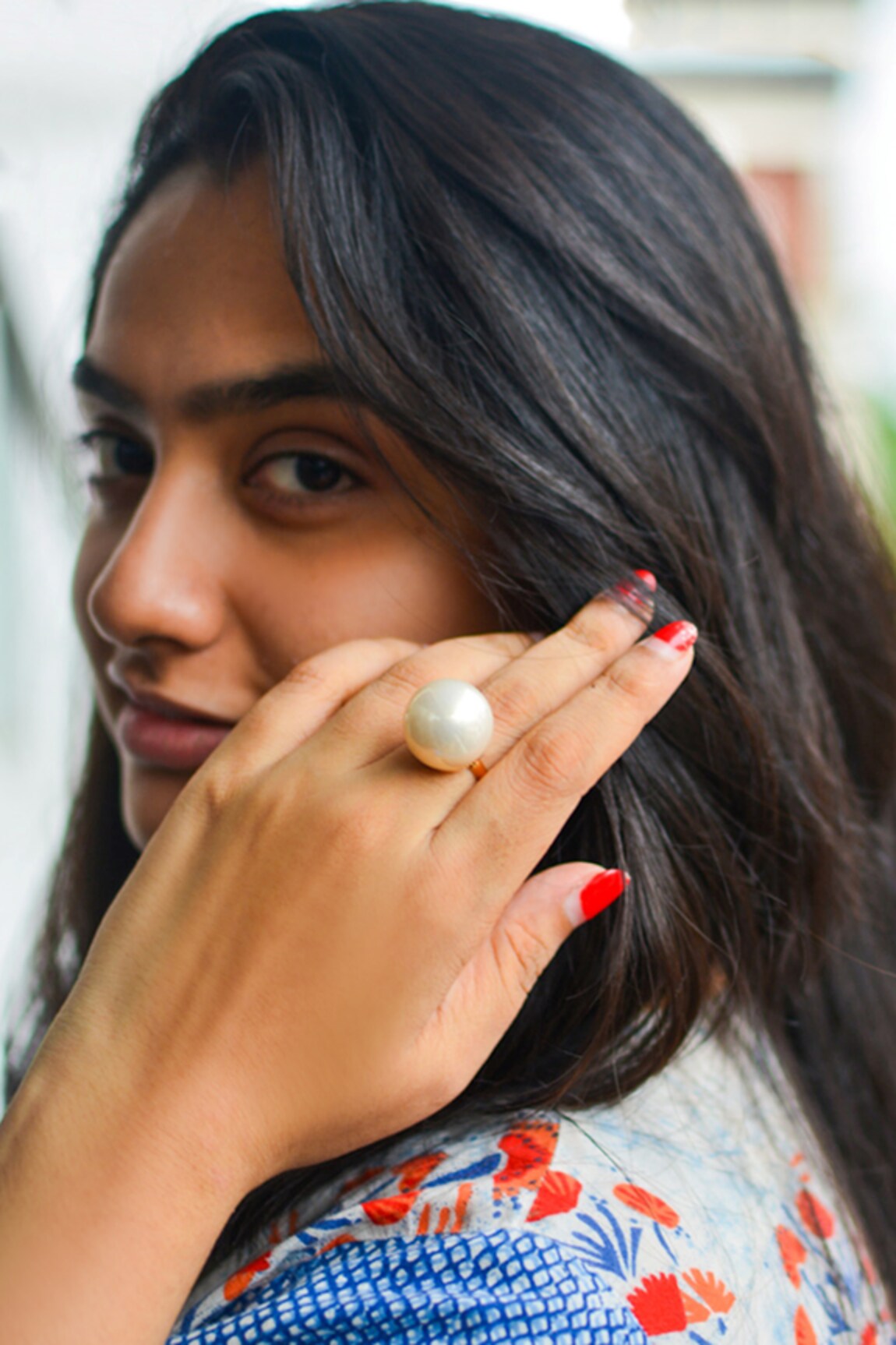 Ishhaara Pearl Embellished Brass Ring