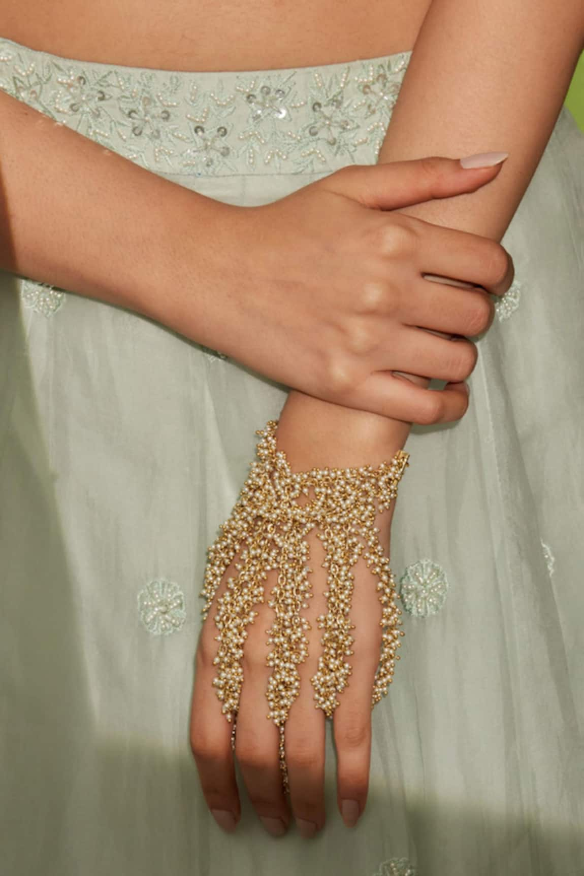 House of D'oro Cluster Bead Embellished Hand Harness