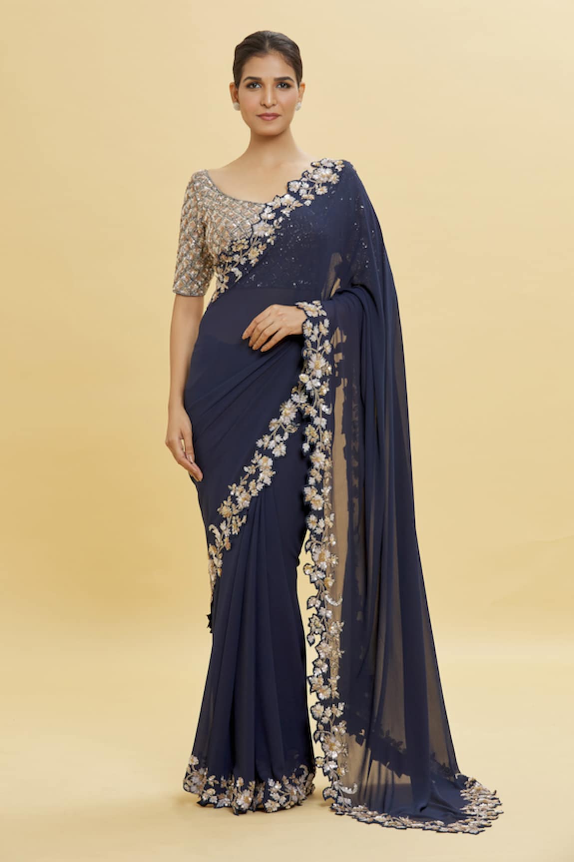 Shlok Design Floral Cut-Work Border Saree With Blouse