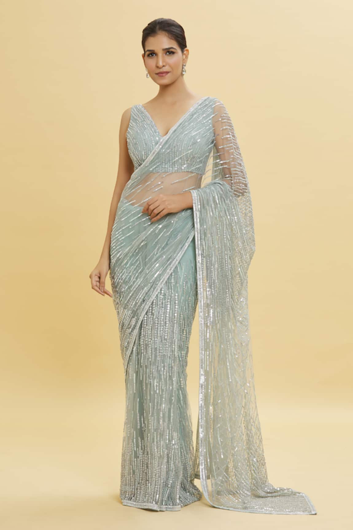 Shlok Design Linear Sequin Embellished Saree With Blouse