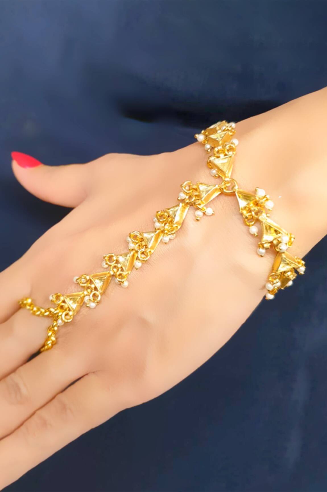 Minaki Geometric Kundan Hathphool - Set of 2 