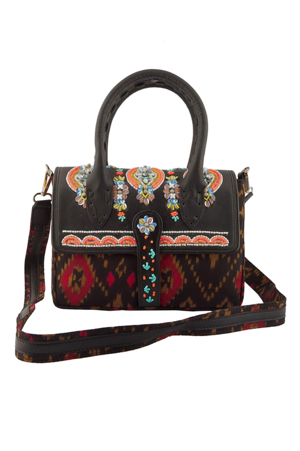 Adara Khan Ikat Pattern & Embroidered Hand Bag