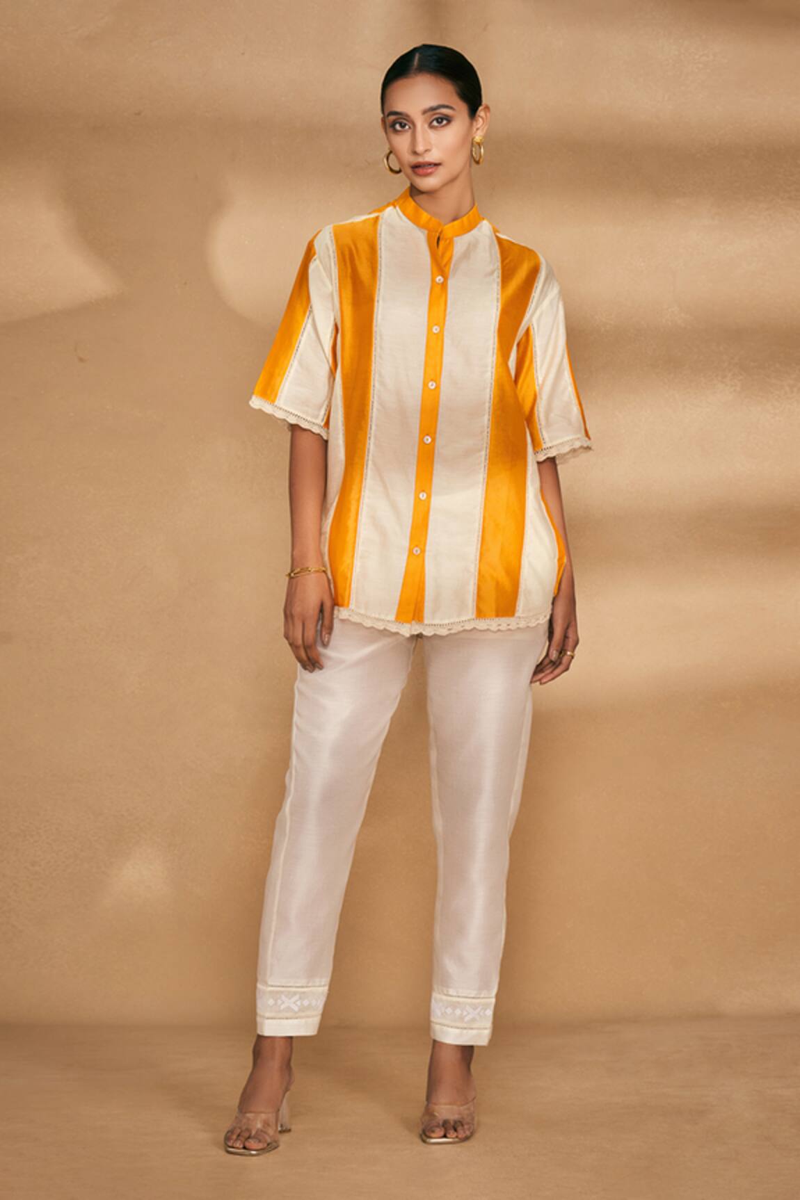 Gulabo by Abu Sandeep Chanderi Stripe Pattern Shirt