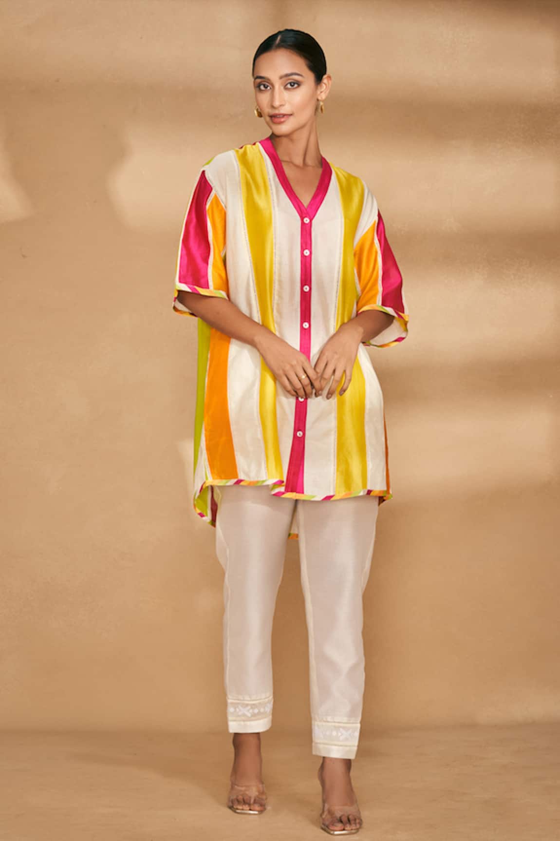 Gulabo by Abu Sandeep Chanderi Stripe Pattern Long Shirt