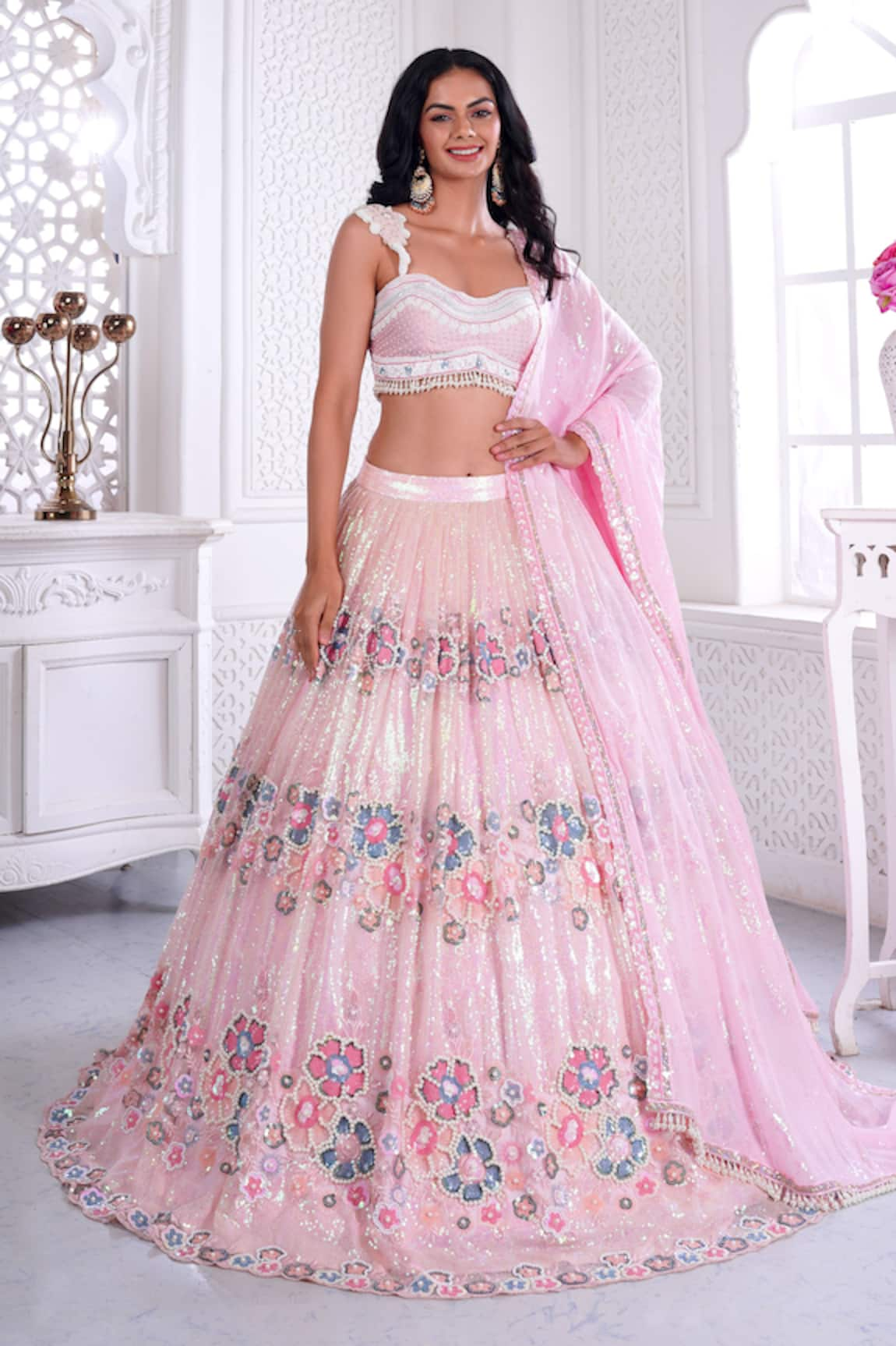 Label Priyanka Kar Pearl Embroidered Blouse Bridal Lehenga Set