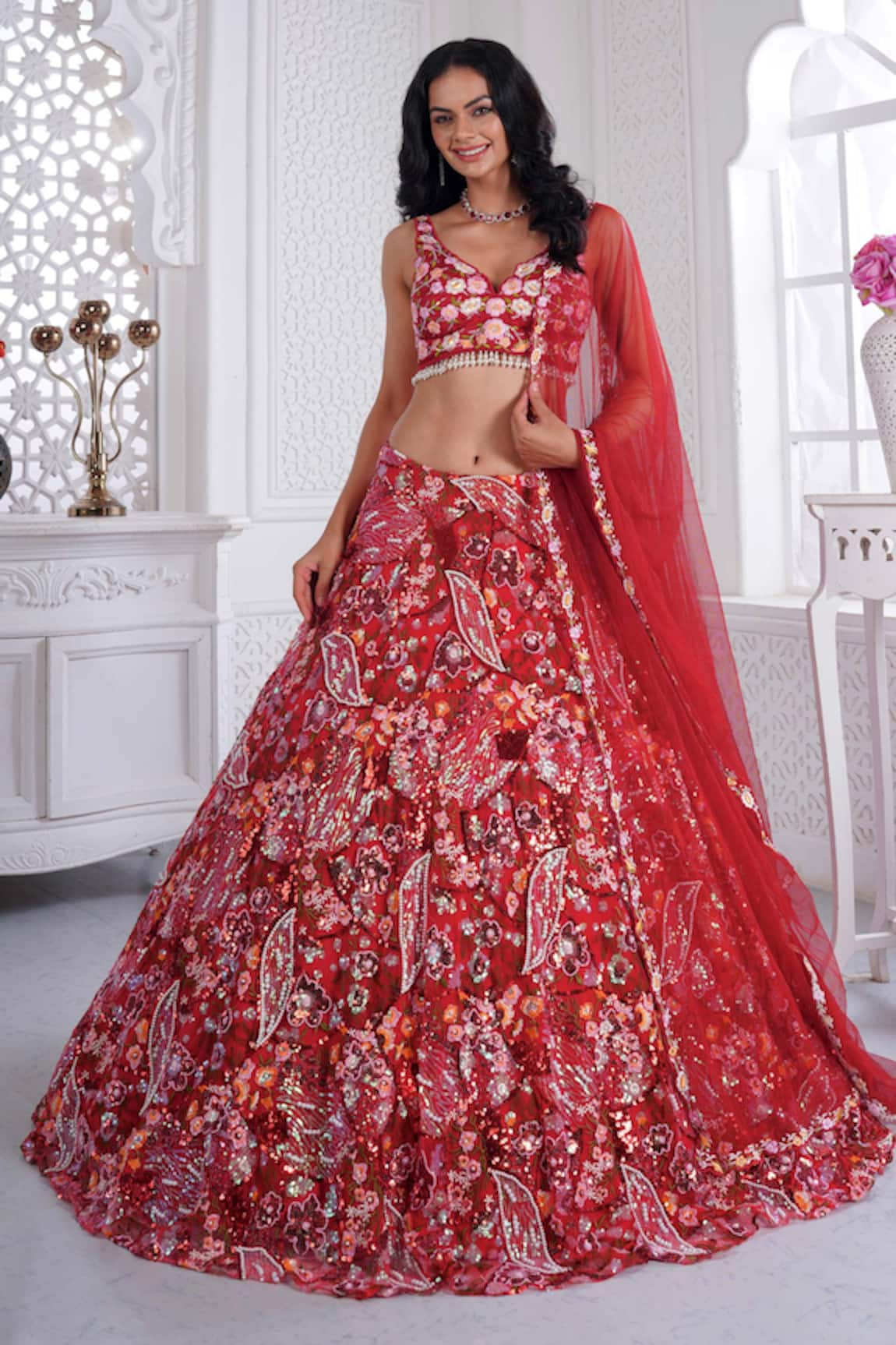 Label Priyanka Kar Sequin Embroidered Blouse Bridal Lehenga Set