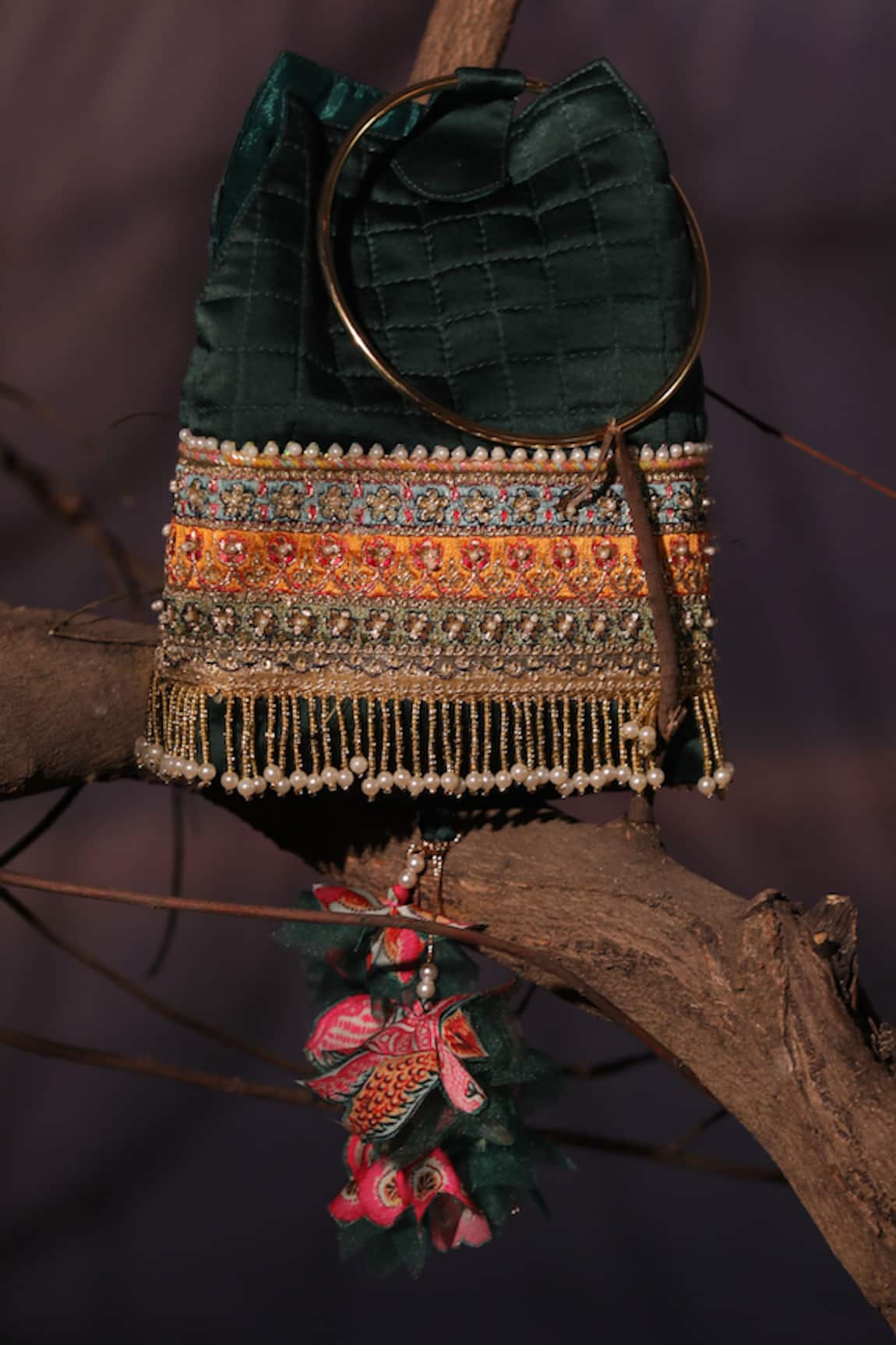 Aditi Gupta Satin Quilted & Embroidered Potli Bag