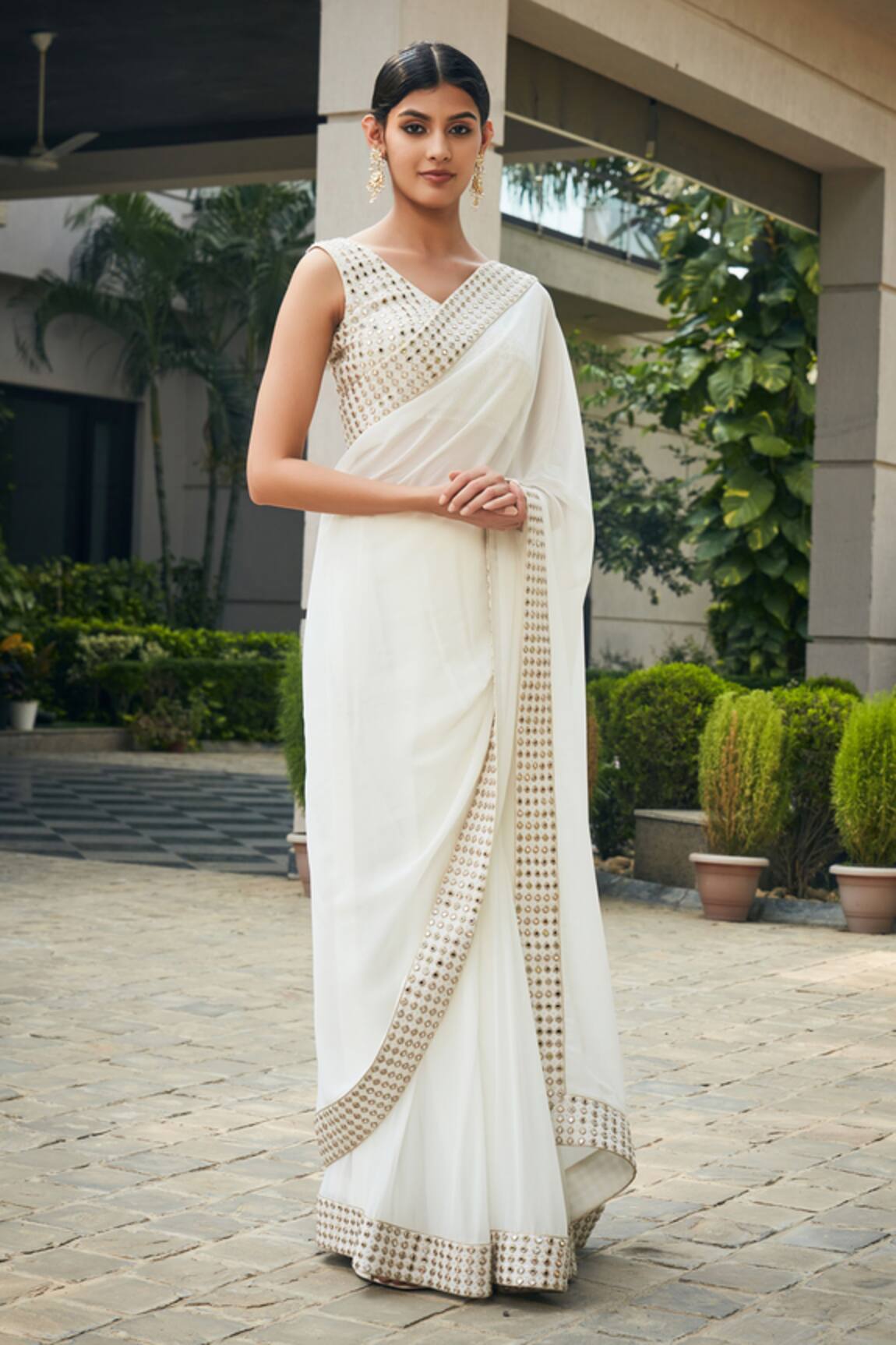 Bohame Ayra Chikankari Mirror Work Saree With Blouse