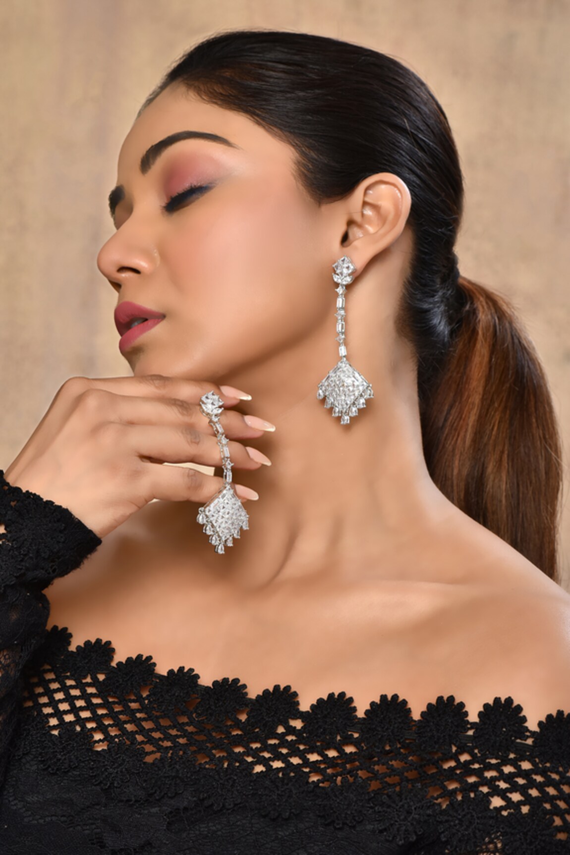 Nepra By Neha Goel Zircon Embellished Dangler Earrings