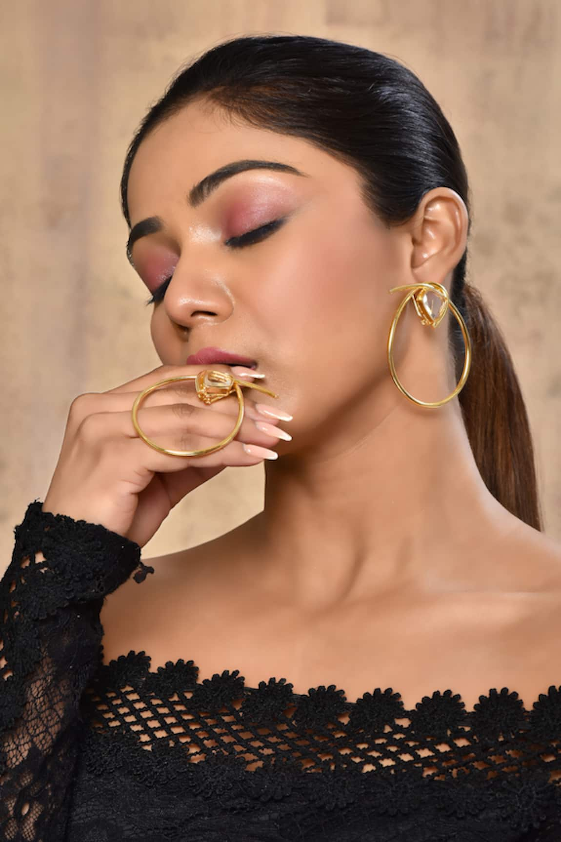 Nepra By Neha Goel Polki Embellished Hoops