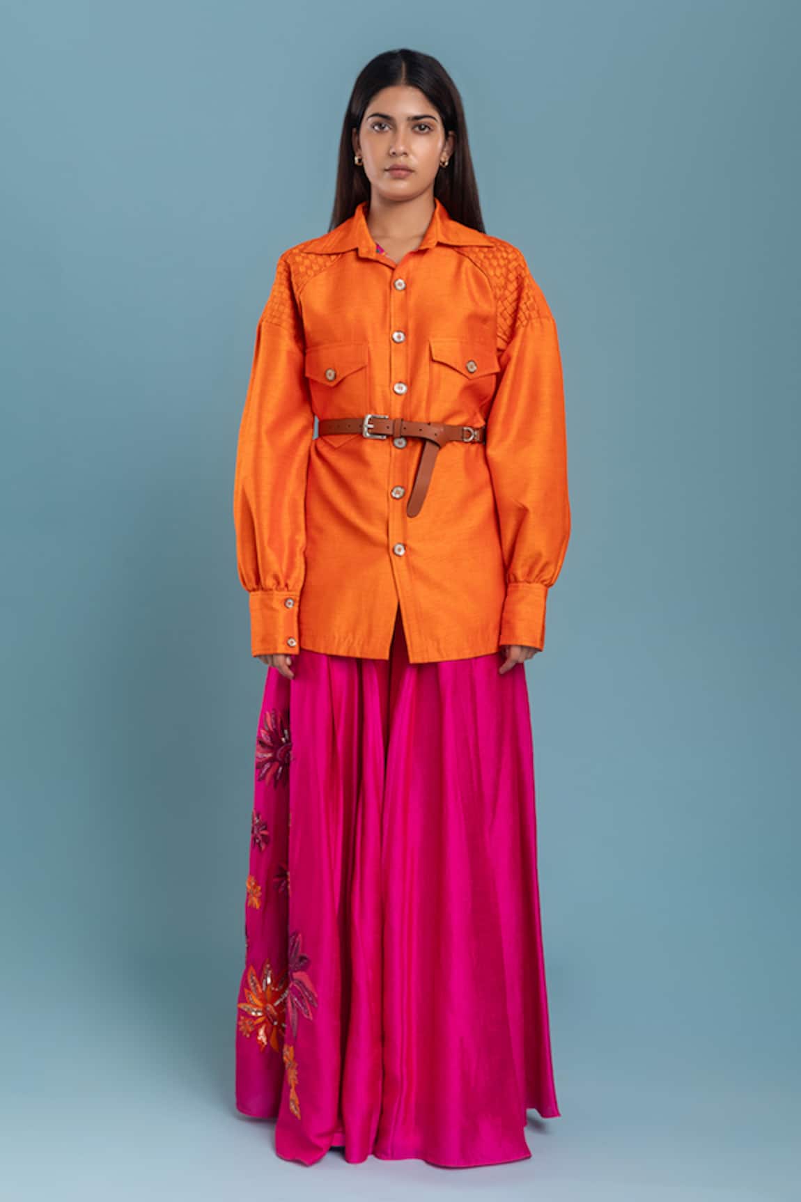 Raasa Buttoned Shacket & Embroidered Skirt Set