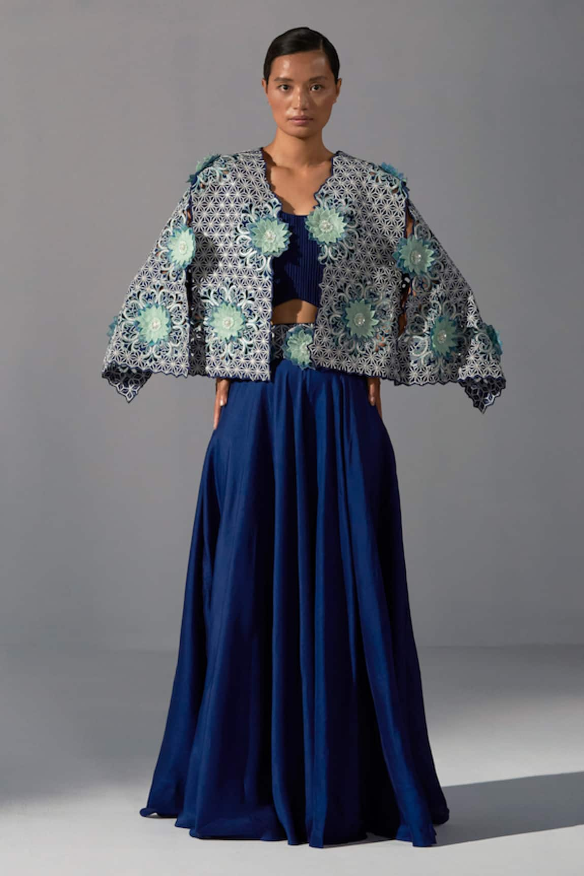 Koashee by Shubitaa Silk Cutwork Jacket Palazzo Set