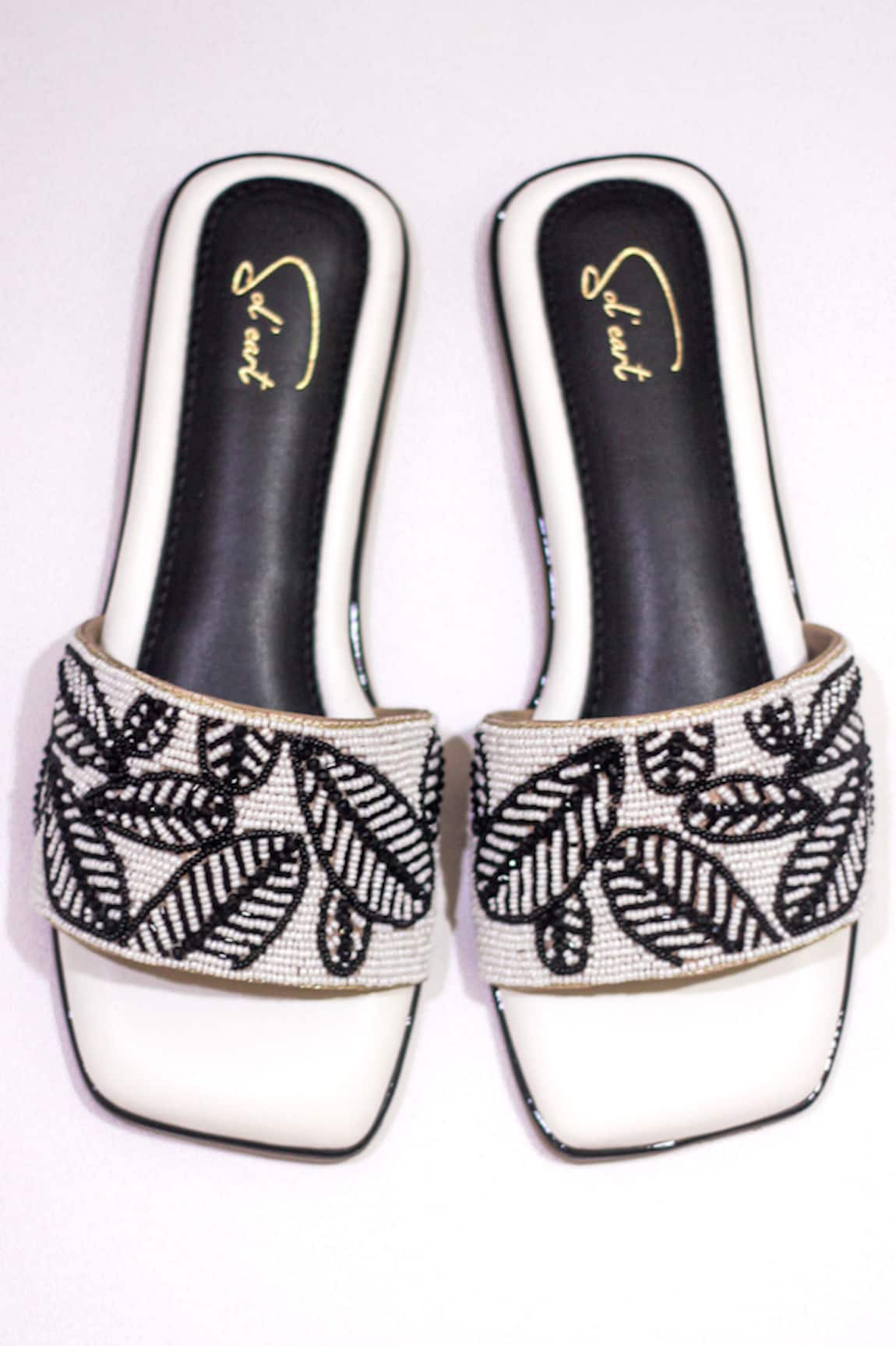 Soleart Leaf Embroidered Sliders