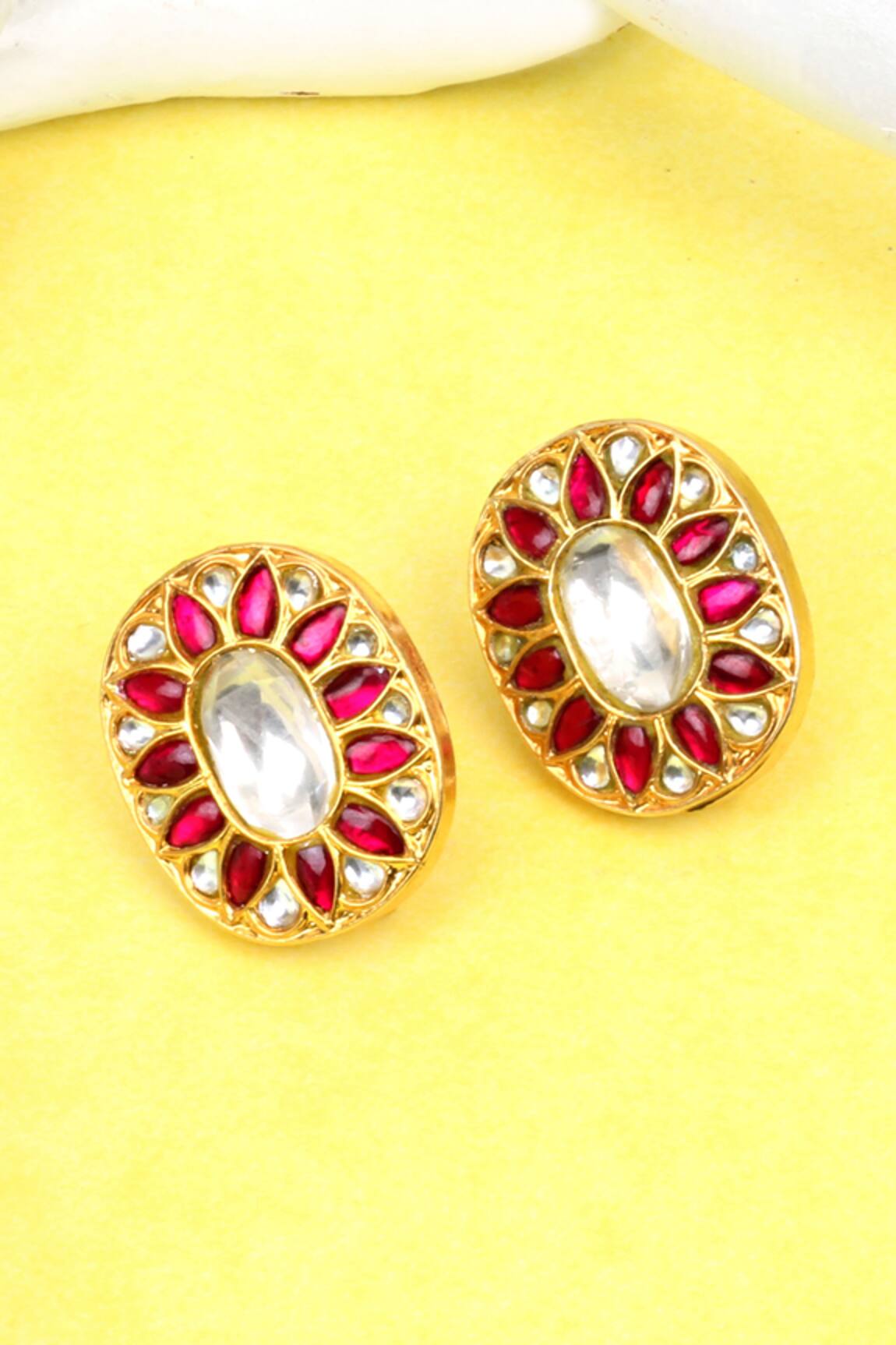 Sangeeta Boochra Oval Kundan Work Stud Earrings