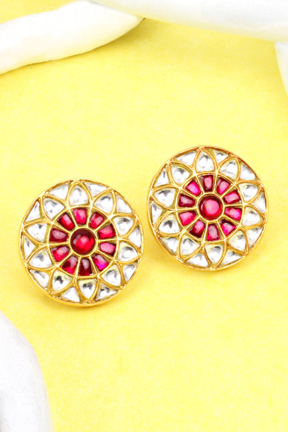 Sangeeta Boochra Round Floral Kundan Work Stud Earrings