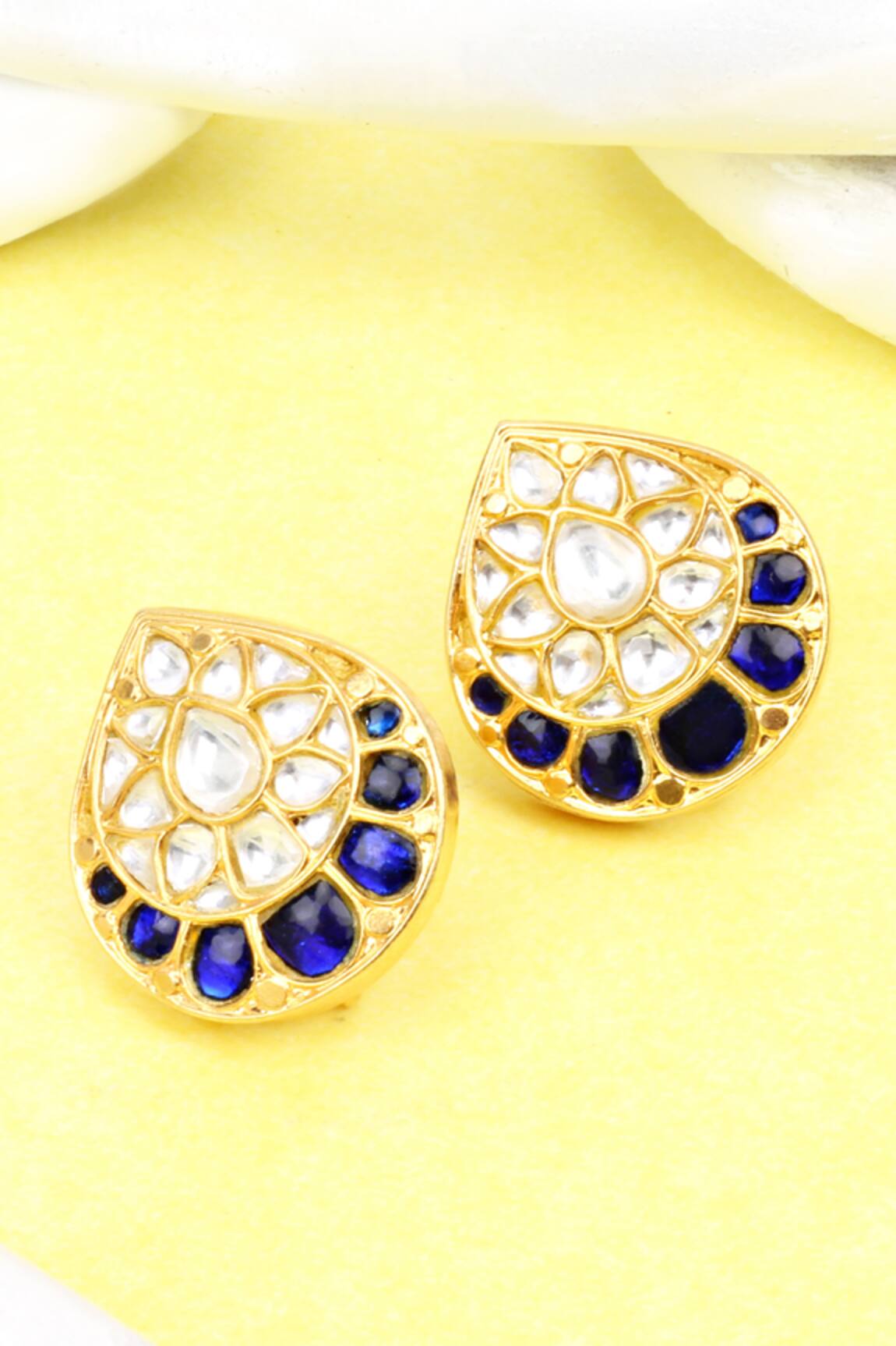Sangeeta Boochra Silver Drop Kundan Work Stud Earrings