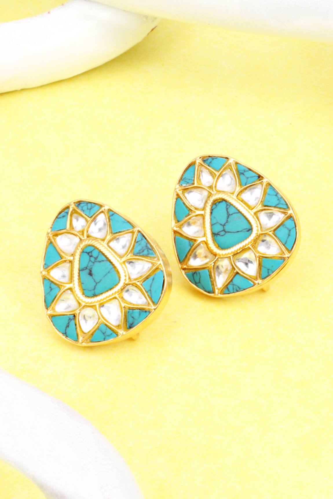 Sangeeta Boochra Triangular Stone Studded Stud Earrings