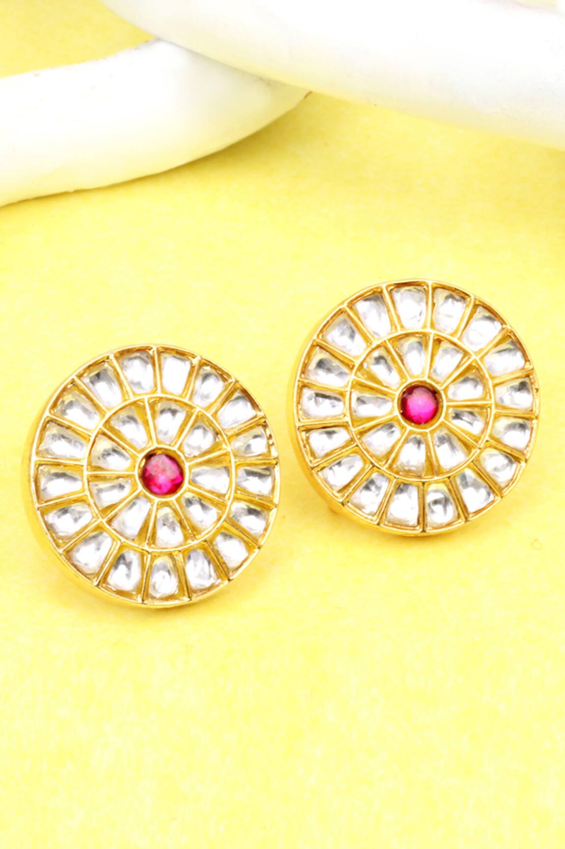 Sangeeta Boochra Silver Floral Kundan Work Stud Earrings
