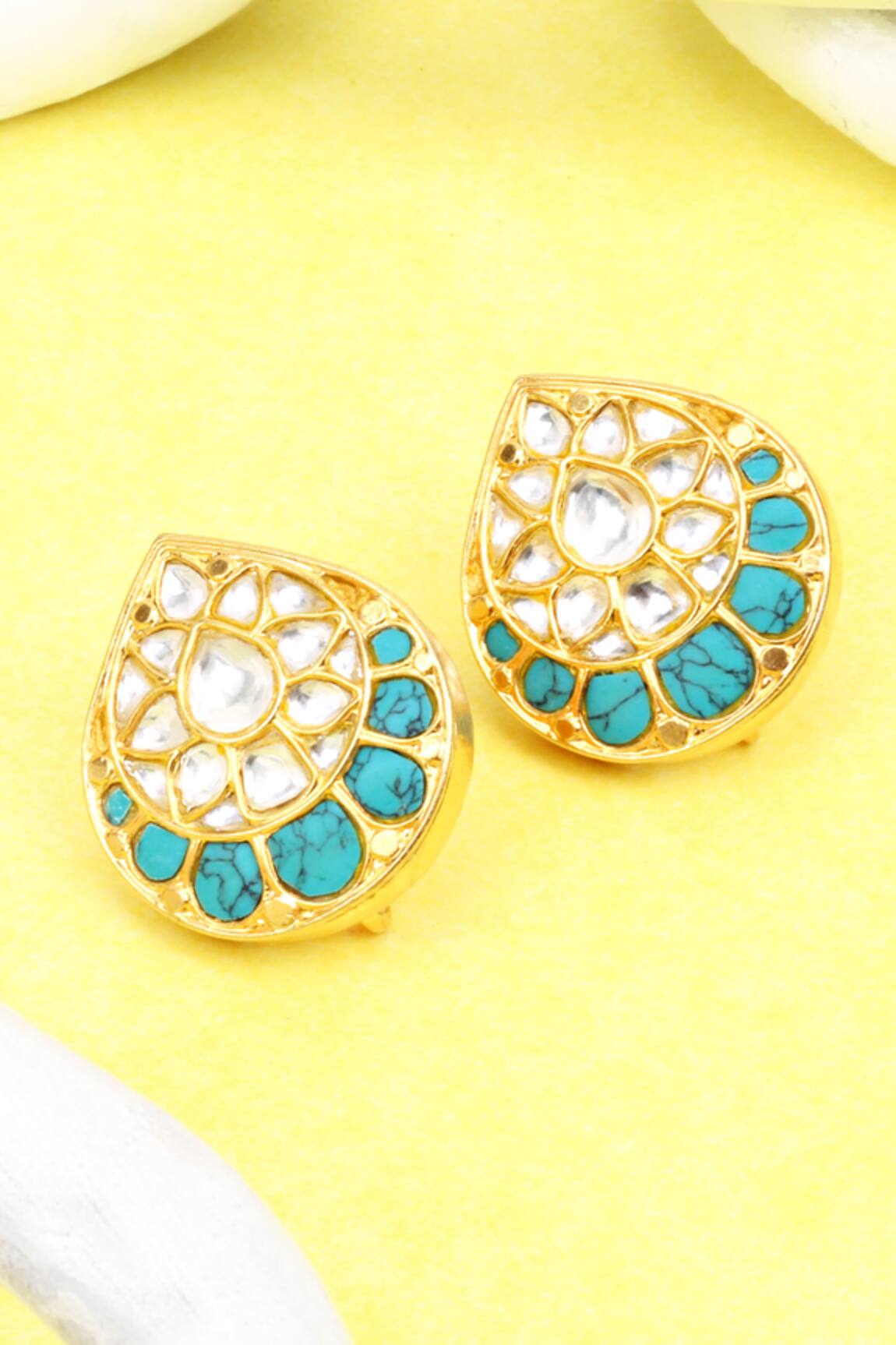 Sangeeta Boochra Turquoise & Kundan Embellished Earrings
