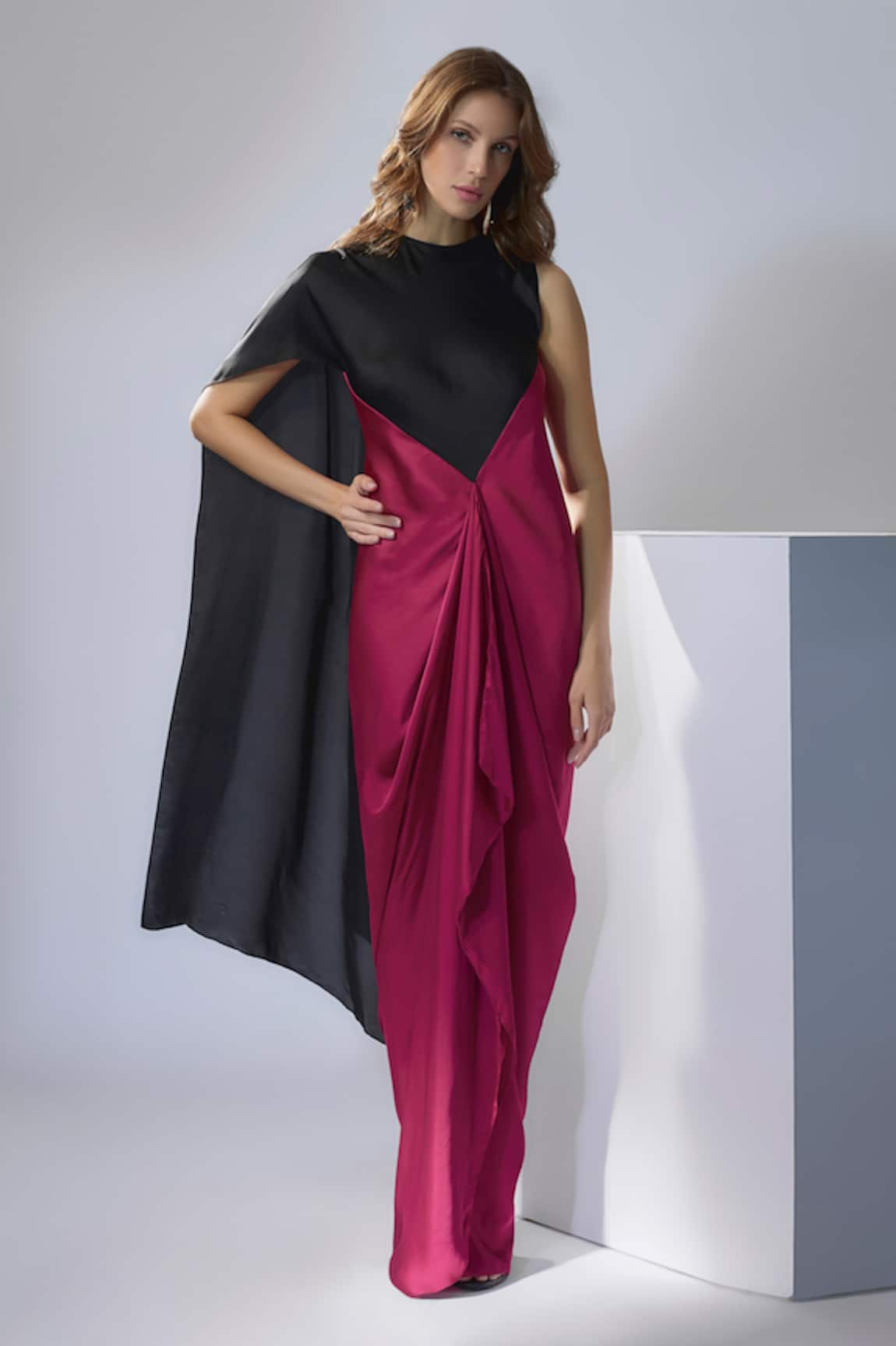 Na-Ka Draped Color Block Gown