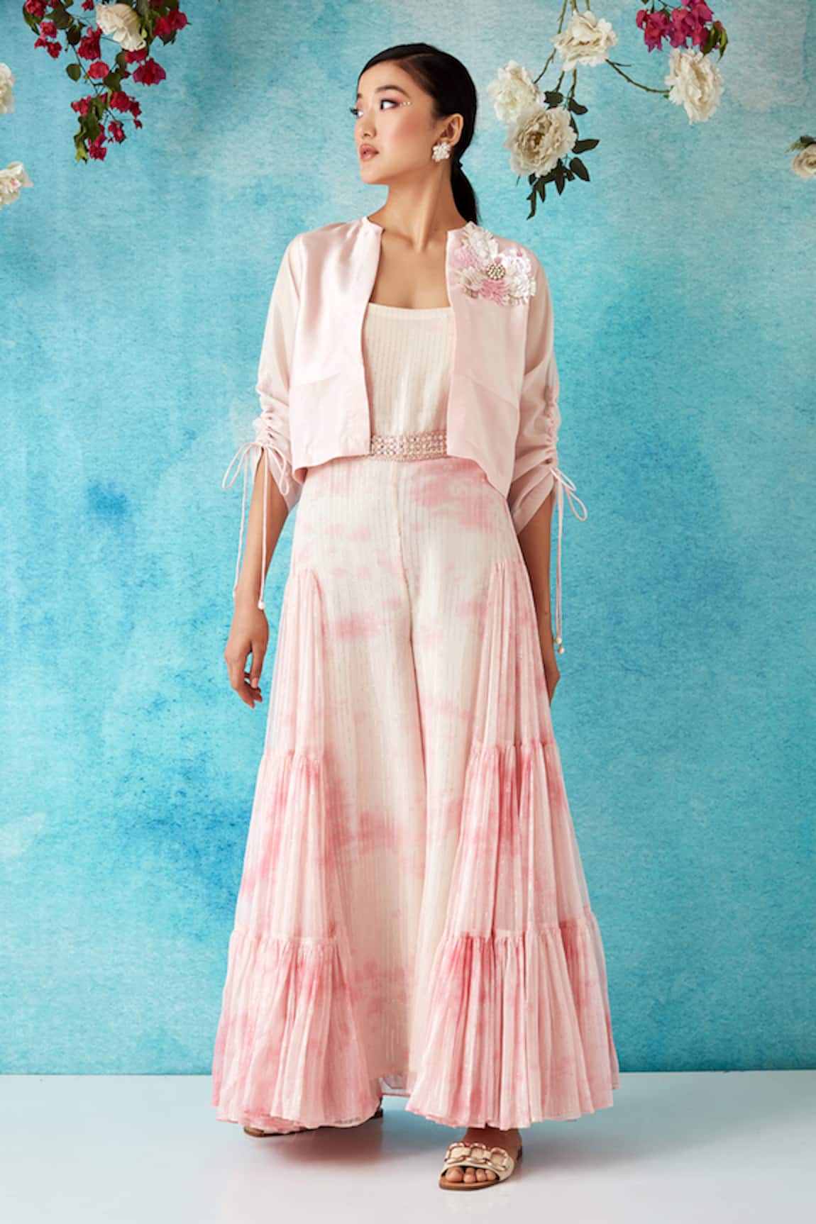 Siyona By Ankurita Botched Dye Jumpsuit With Embellished Jacket 