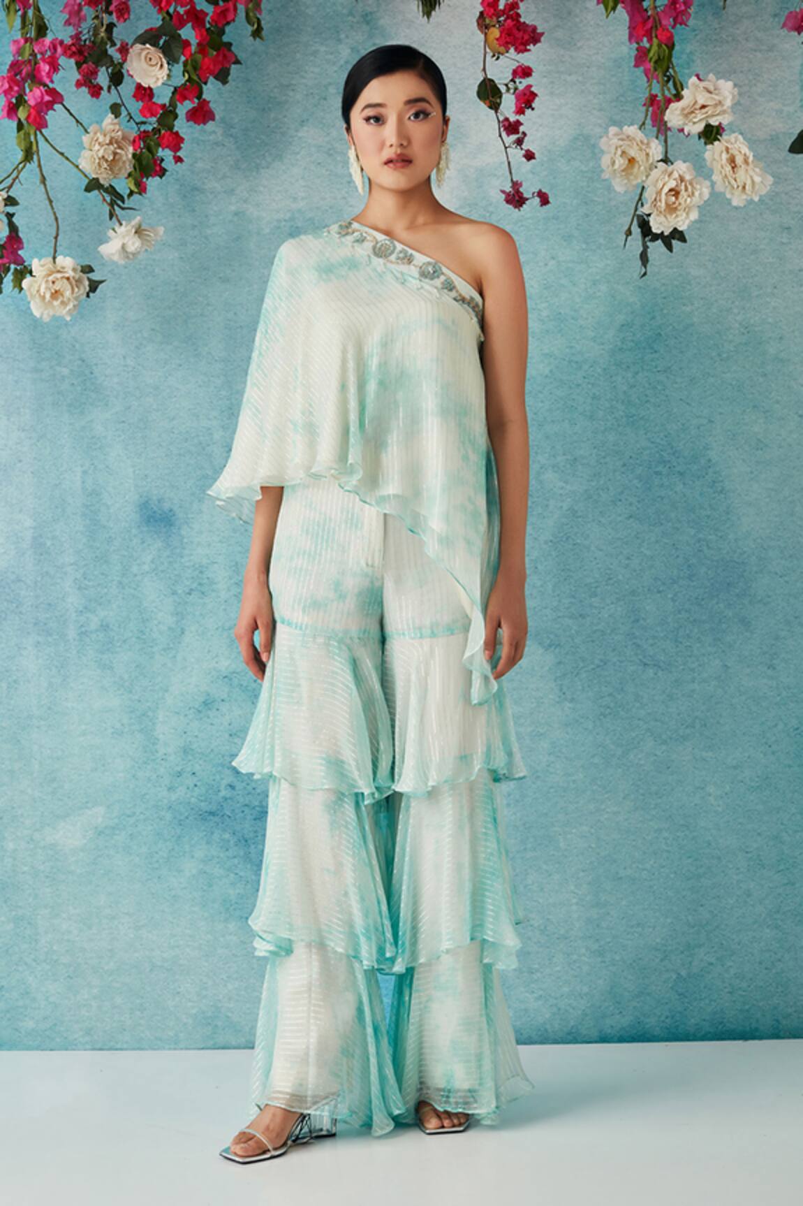 Siyona By Ankurita One-Shoulder Asymmetric Top & Sharara Set