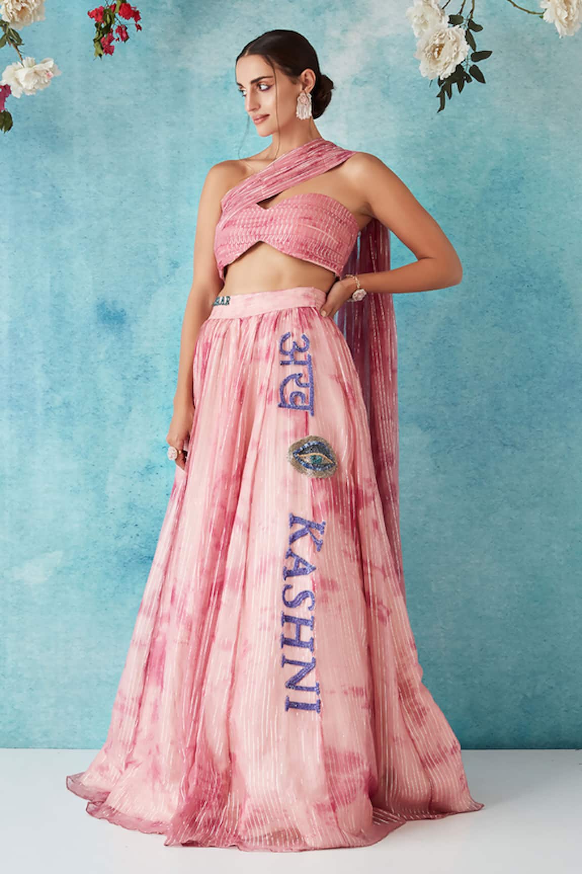 Siyona by Ankurita Pleated Bustier & Botched Dye Lehenga Set