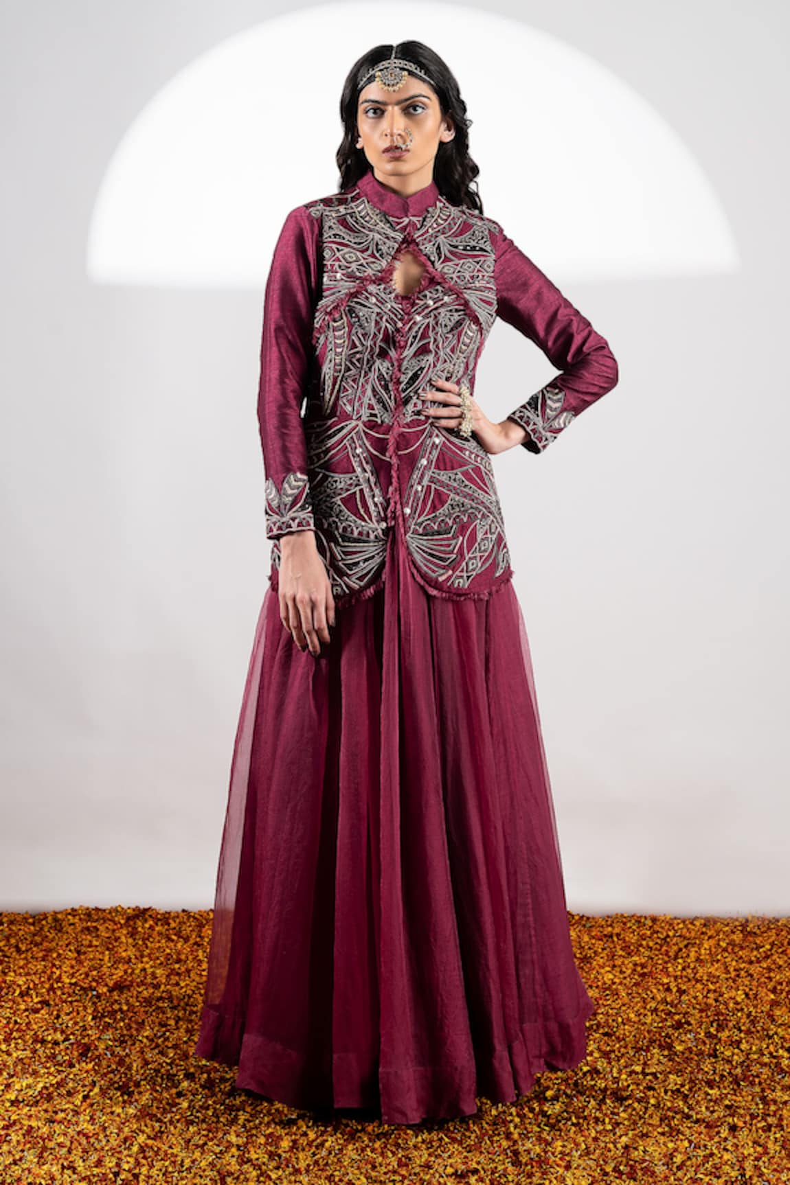 Siyona by Ankurita Sequin & Thread Embellished Jacket & Skirt Set