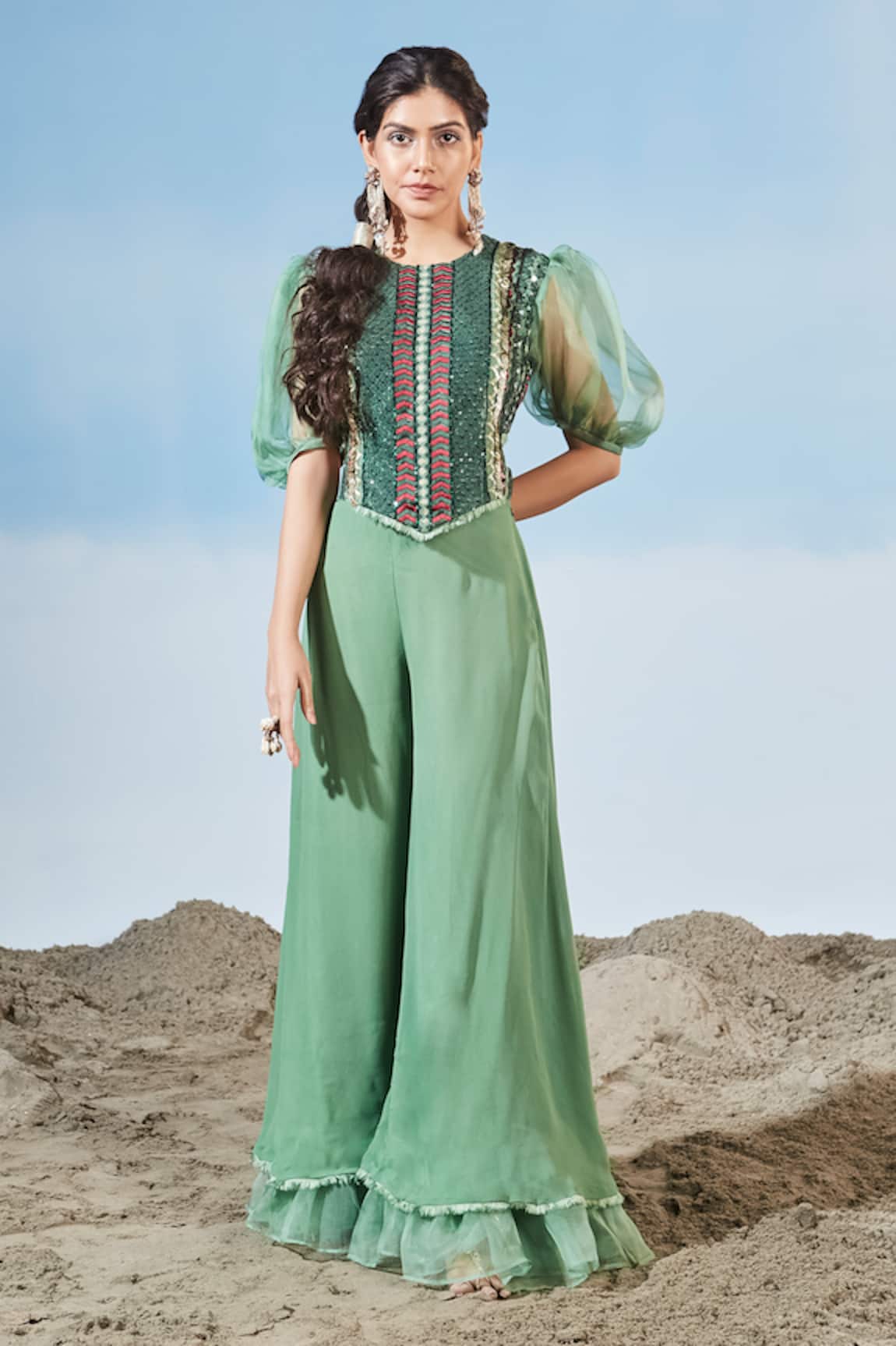 Siyona by Ankurita Embroidered Top & Double-Layered Pant Set