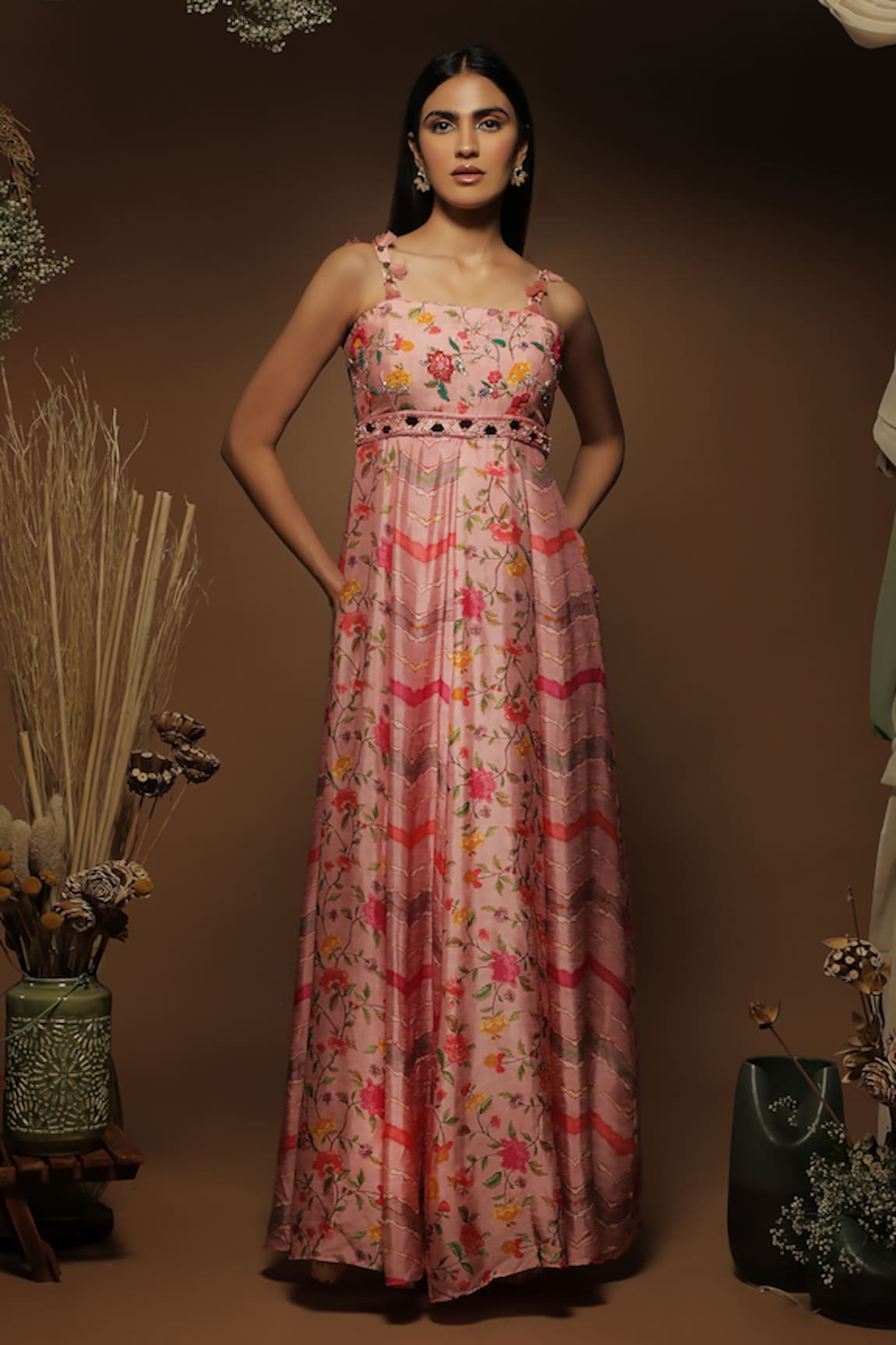 Label Ne'chi Floral Pattern Silk Maxi Dress