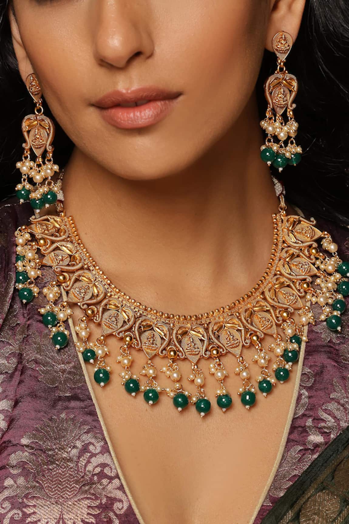 Swabhimann Bead Embellished Temple Necklace Set 