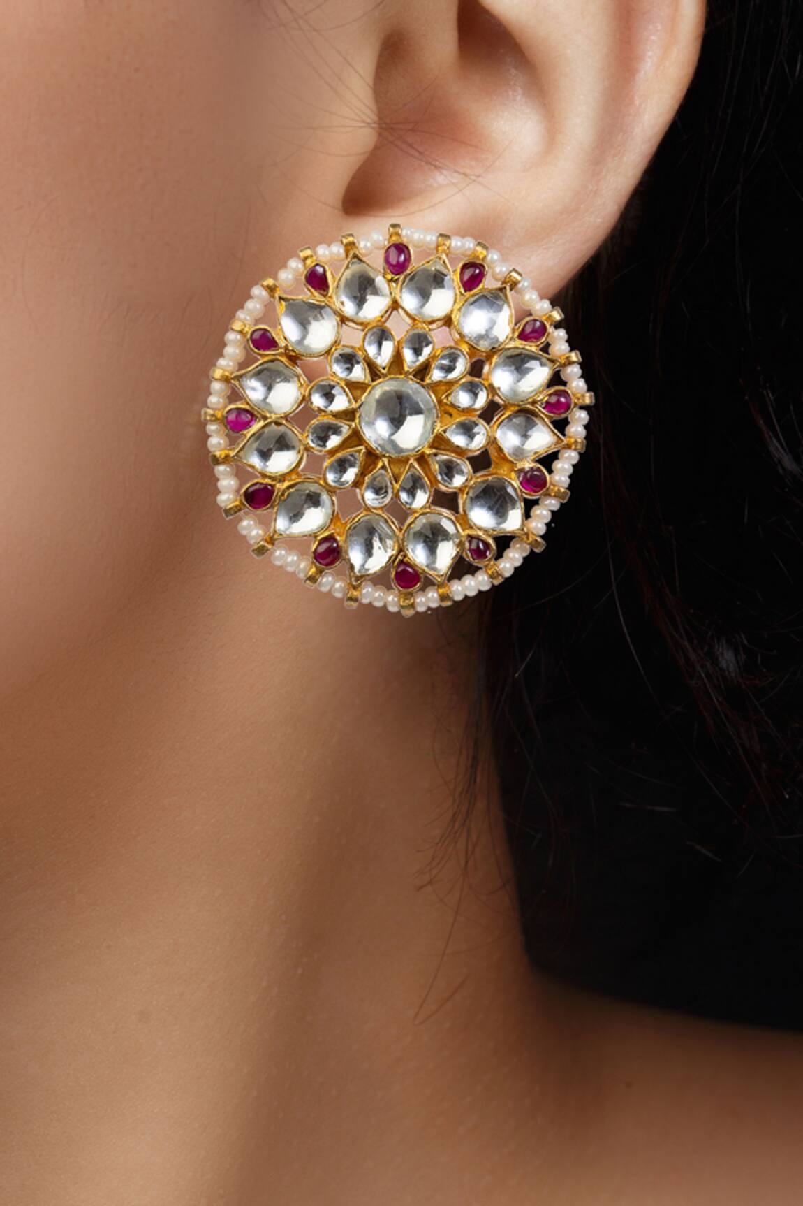 Riana Jewellery Floral Stone Stud Earrings 