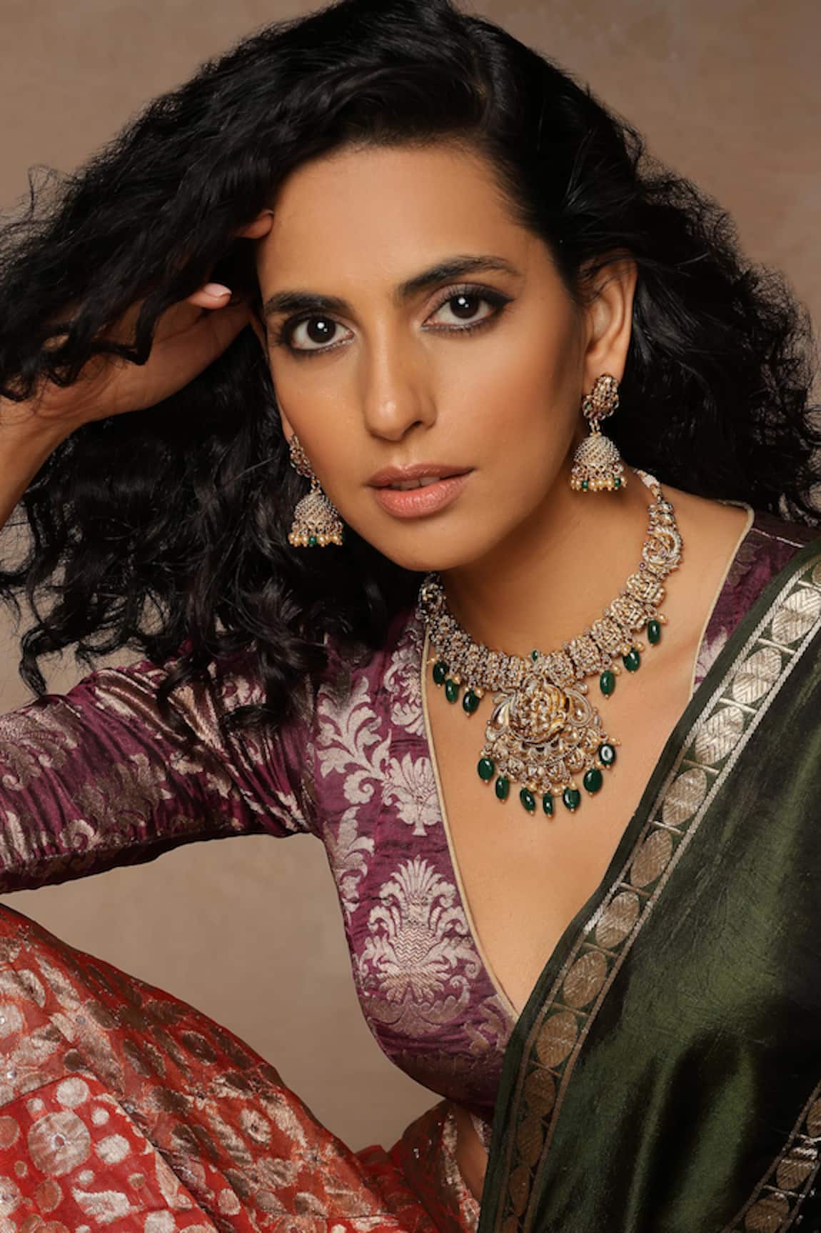 Swabhimann Emerald Temple Necklace Set 