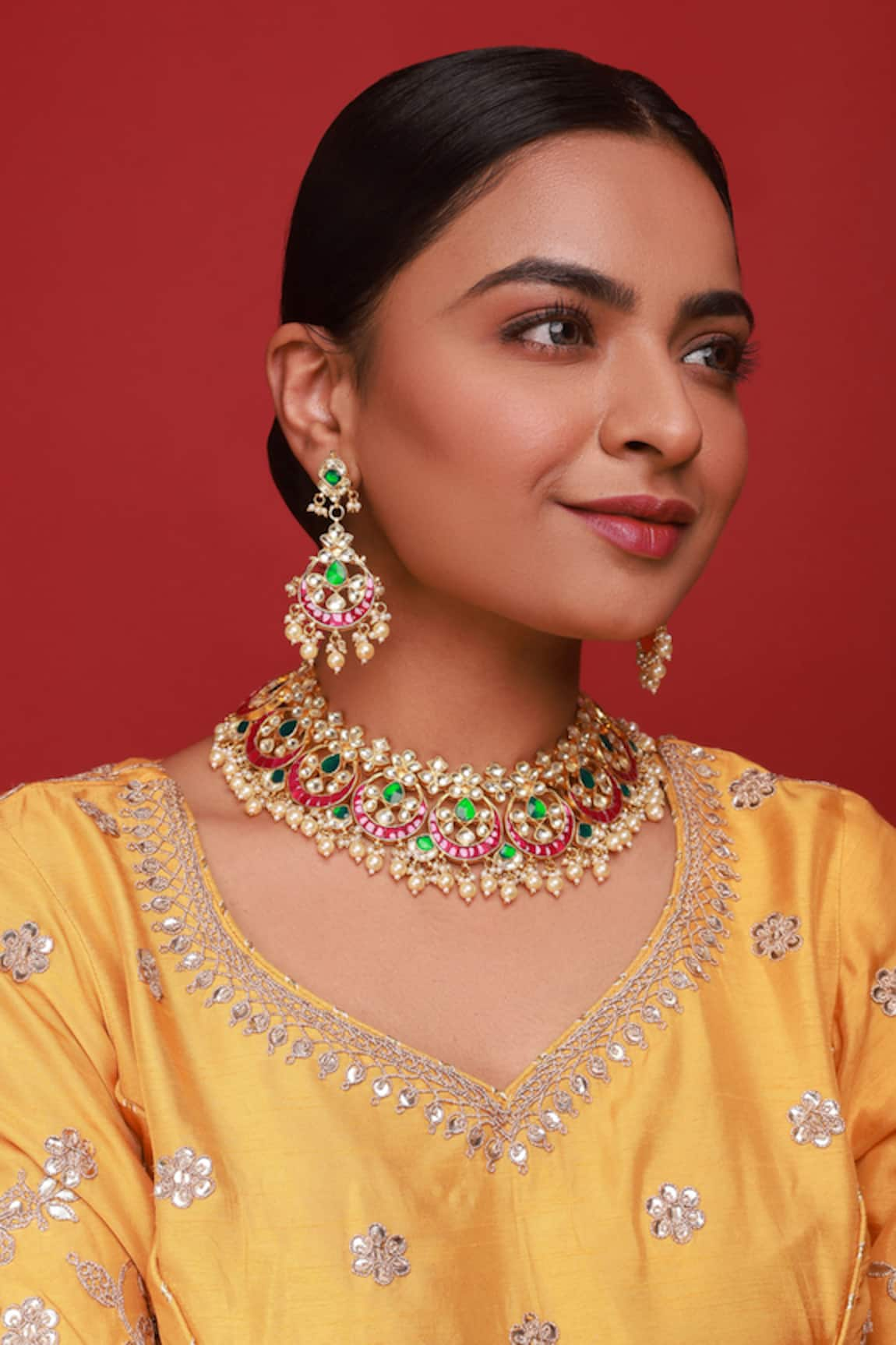 Namasya Kundan & Polki Embellished Choker Necklace Set