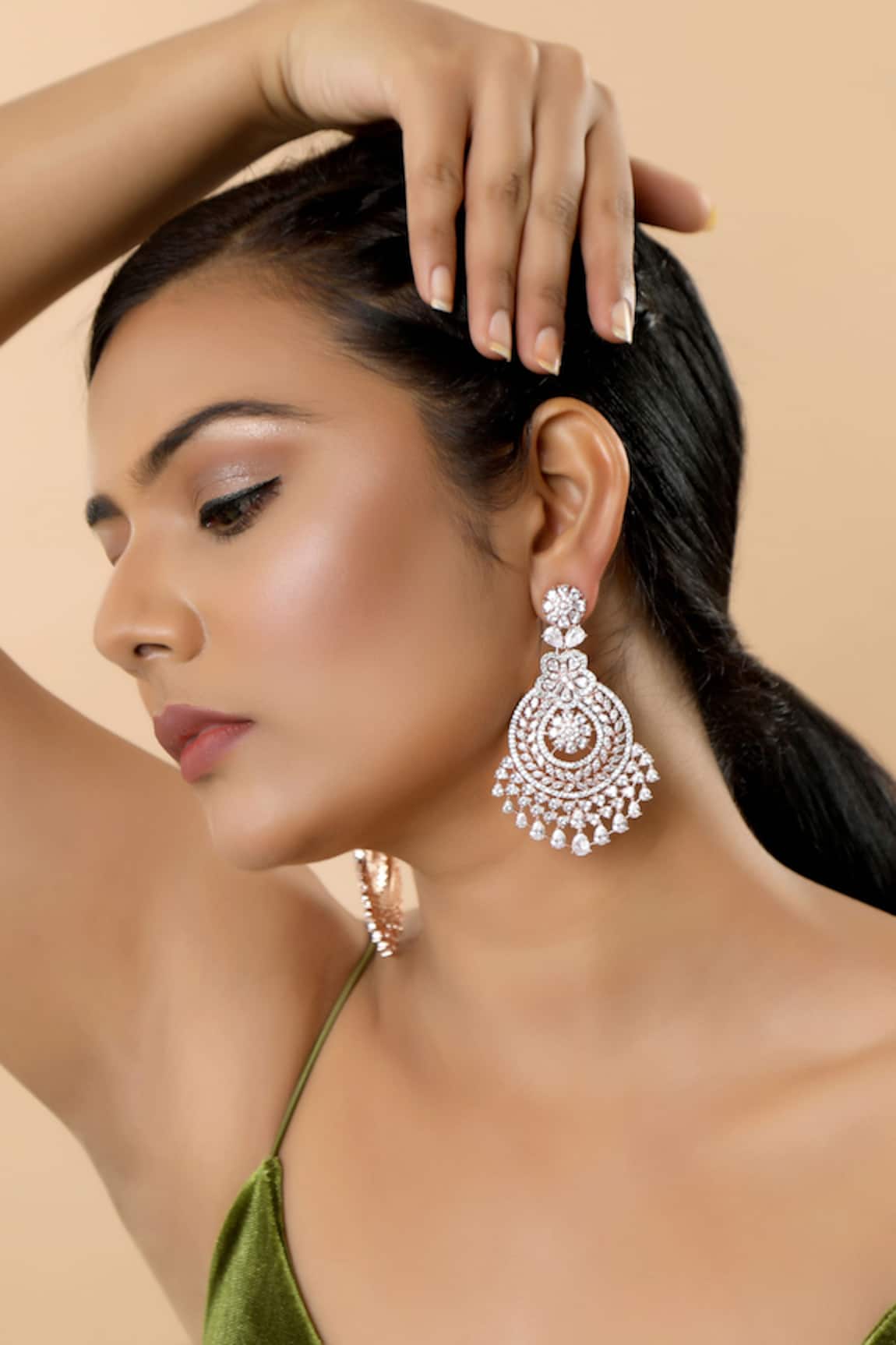 Tizora Floral Embellished Chandelier Earrings 