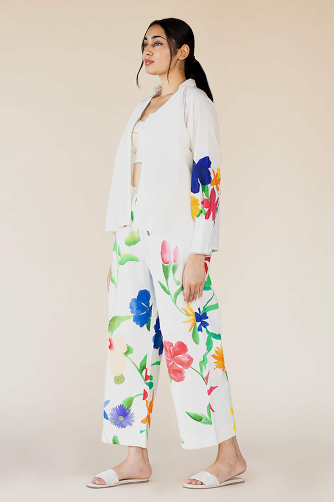 Purvi Doshi Bloom Hand Painted Wide Legged Pant