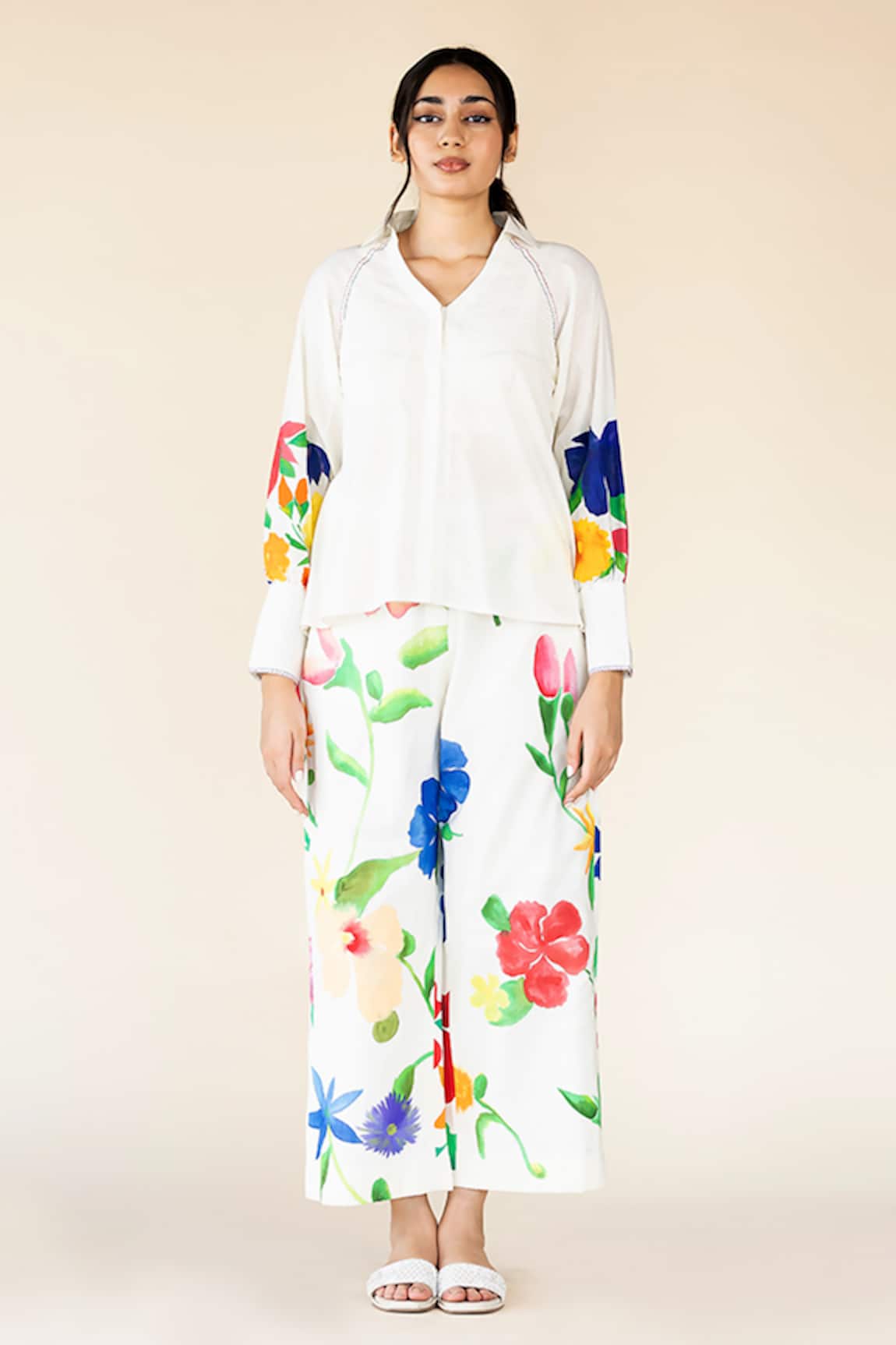 Purvi Doshi Floral Hand Painted Sleeve Top