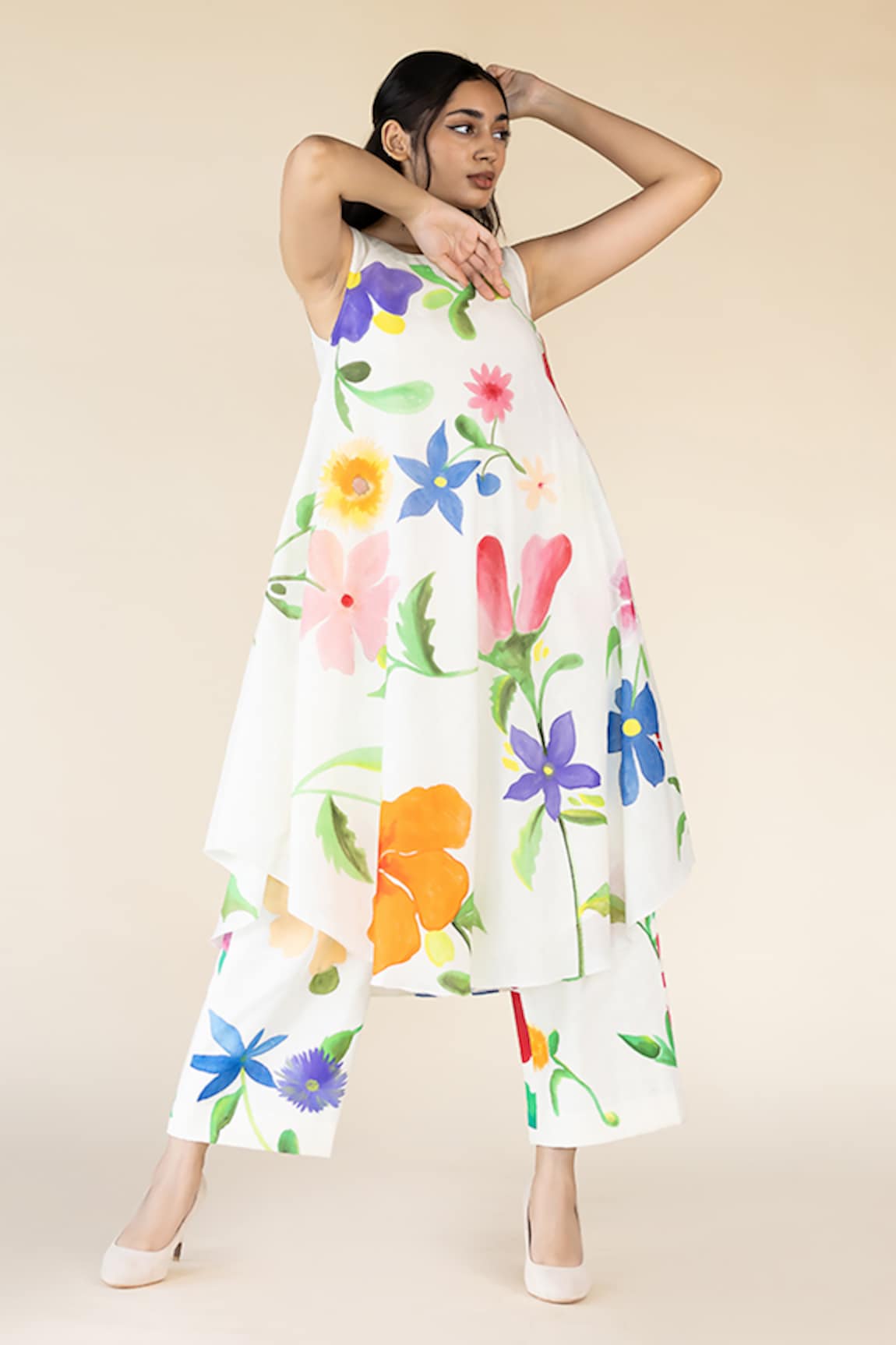 Purvi Doshi Floral Hand Painted Asymmetric Dress